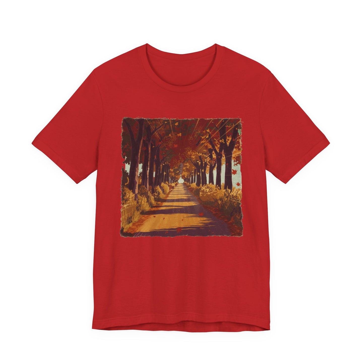 Golden Autumn Glow– Glowing Trees Lining the Road Graphic T-Shirt