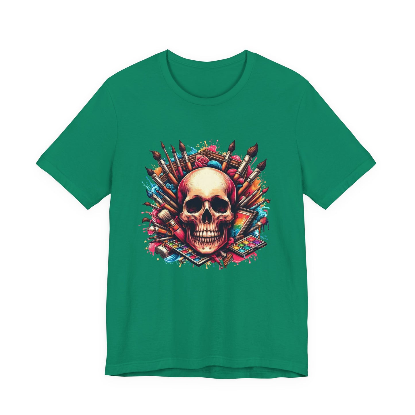 Art Is Not Dead Tshirt – Skull with Stacked Art Supplies Circular Graphic