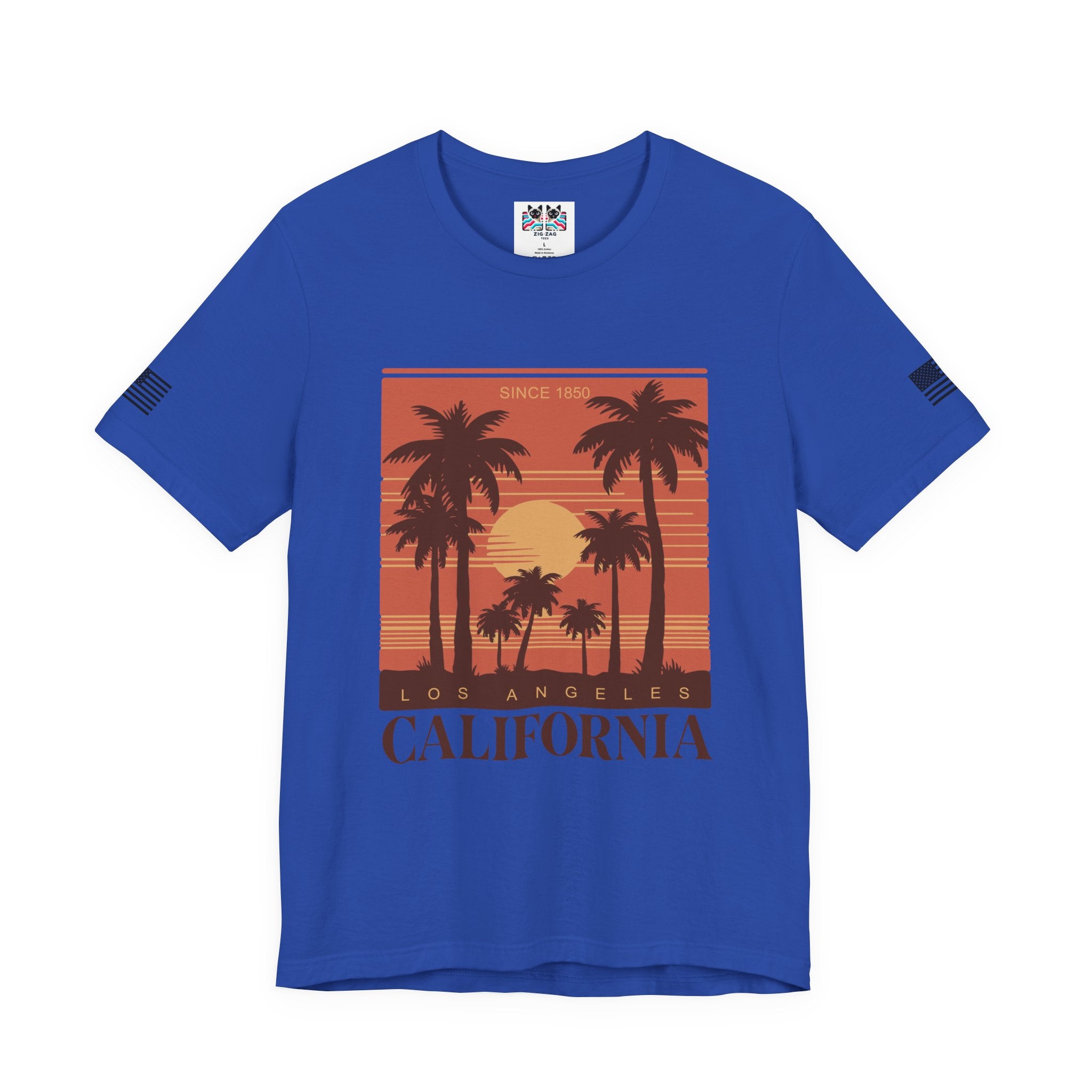 Los Angeles California Since 1850 T-Shirt – Retro Warm Sunset Palm Tree Square Tee