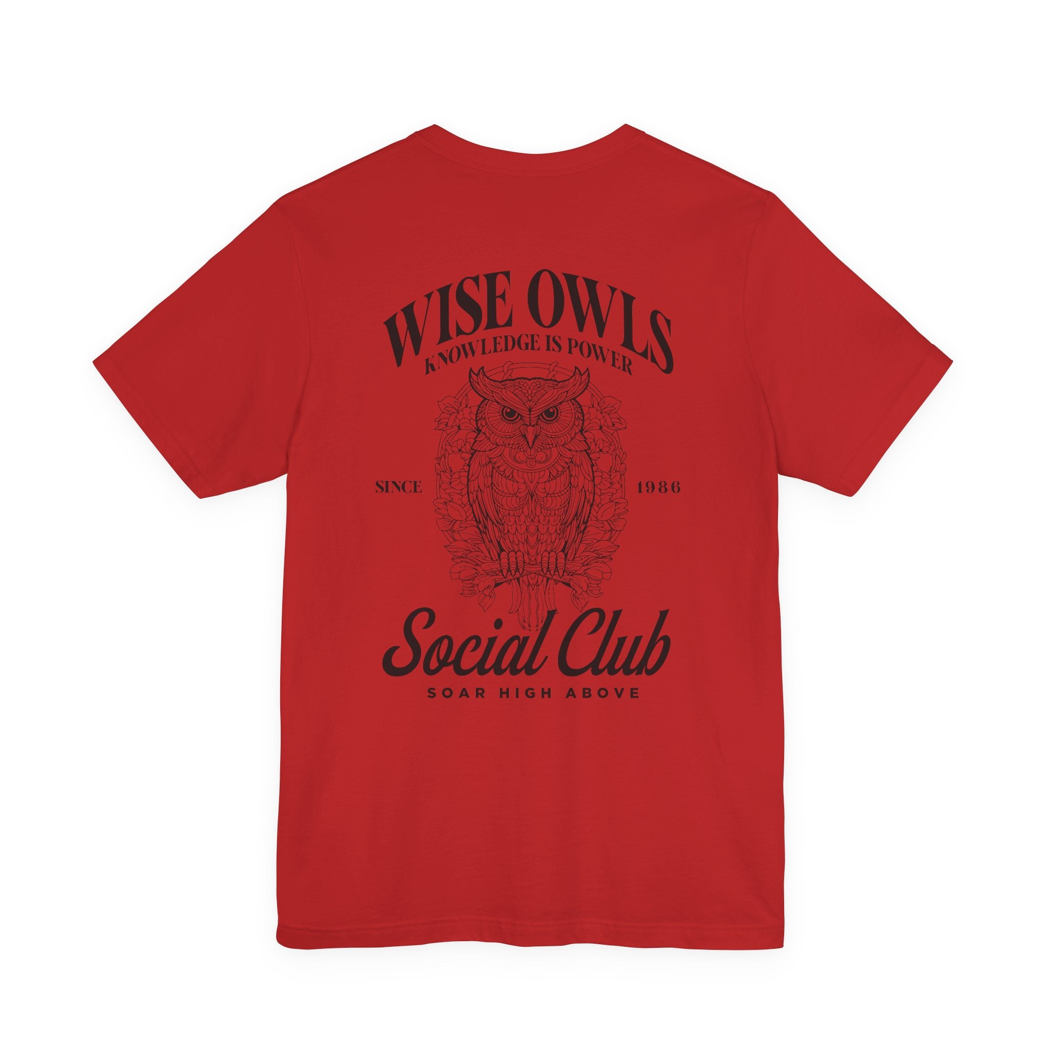 Wise Owl Social Club T-Shirt – Calm Owl on Branch with Empowering Text