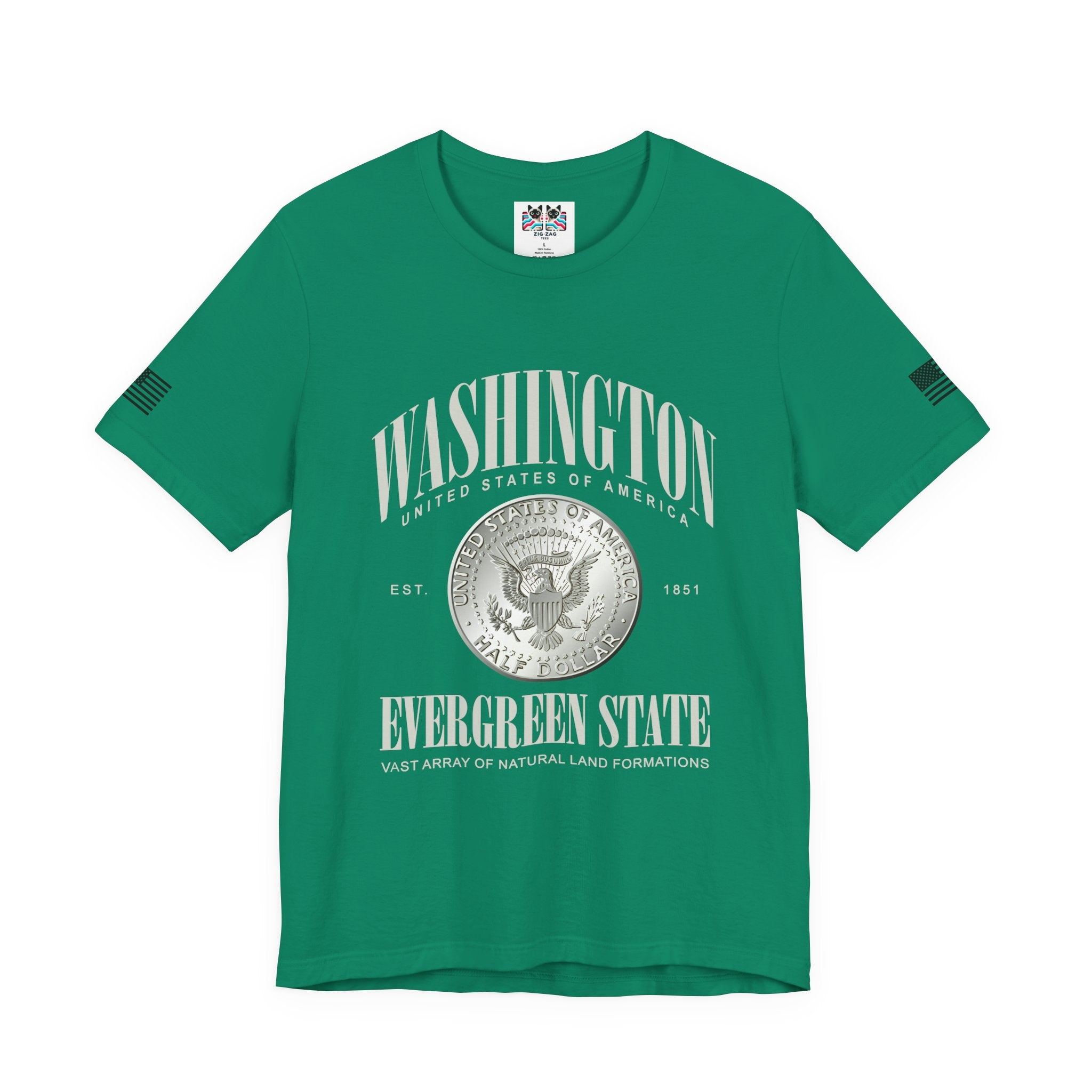 Washington State Evergreen State Presidential Coin Graphic T-Shirt | USA EST 1851 Patriotic Tee