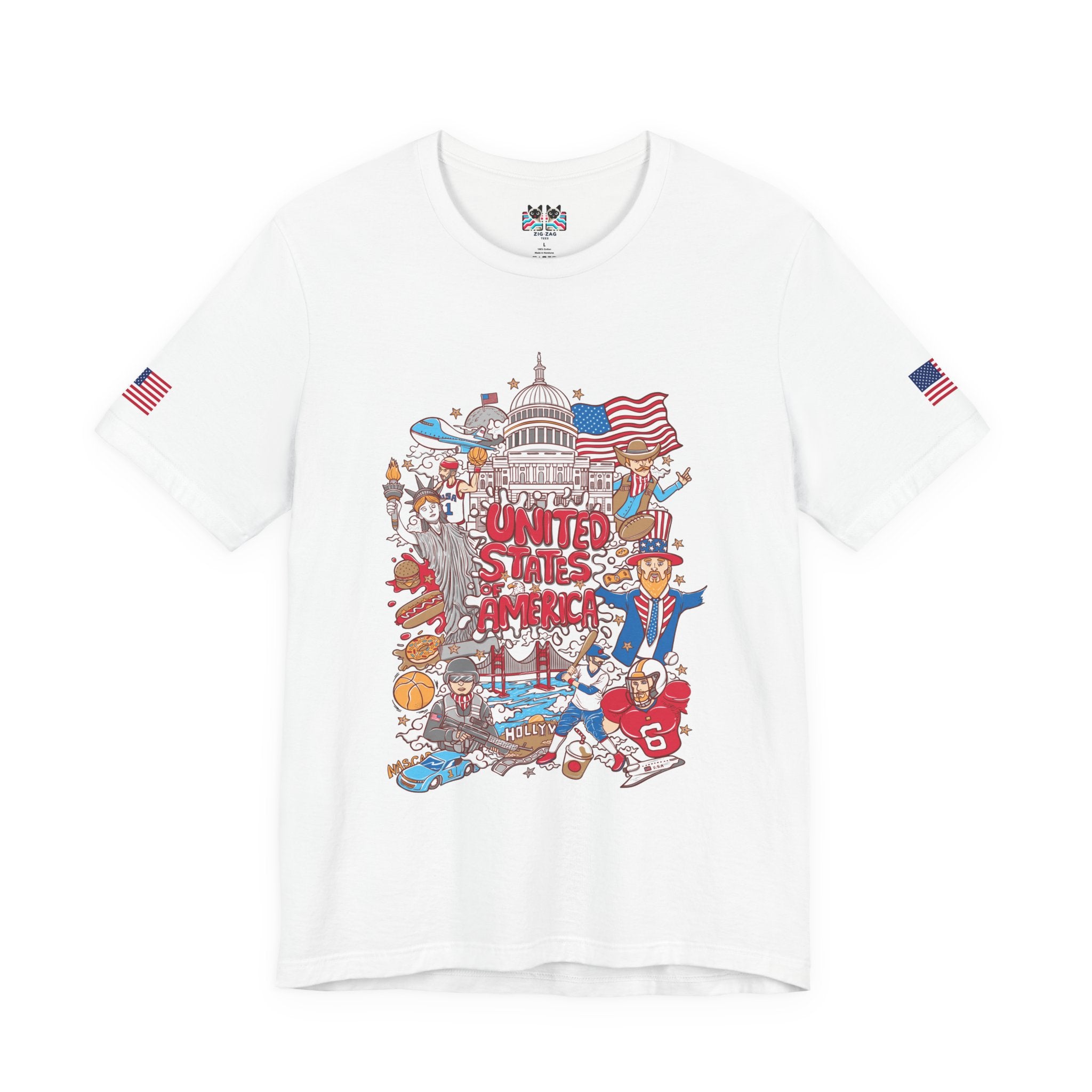 United States of America Collage T-Shirt – Iconic American Symbols Graphic Tee