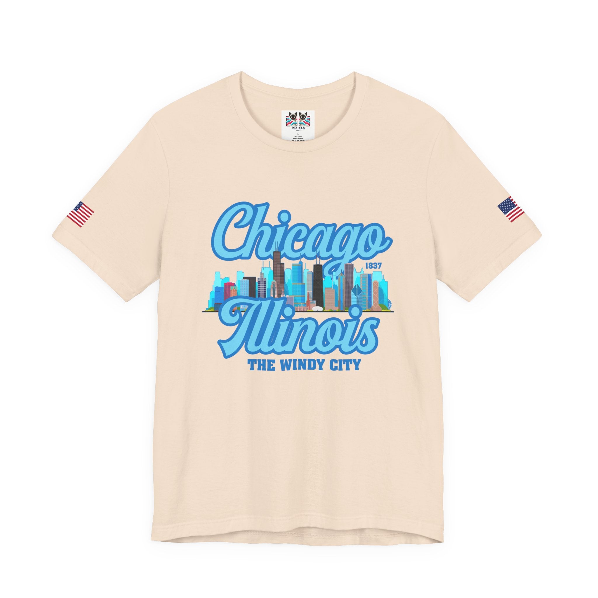 Chicago Illinois Windy City T-Shirt - 1837 Blue Colorful Skyline Navy Design