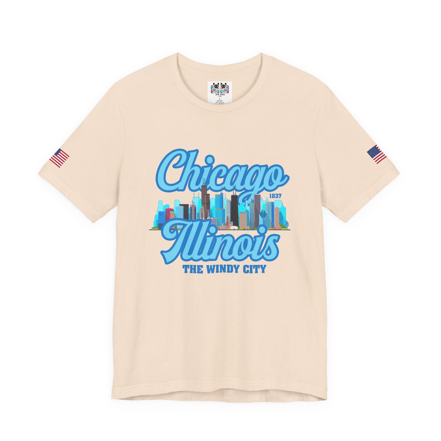 Chicago Illinois Windy City T-Shirt - 1837 Blue Colorful Skyline Navy Design