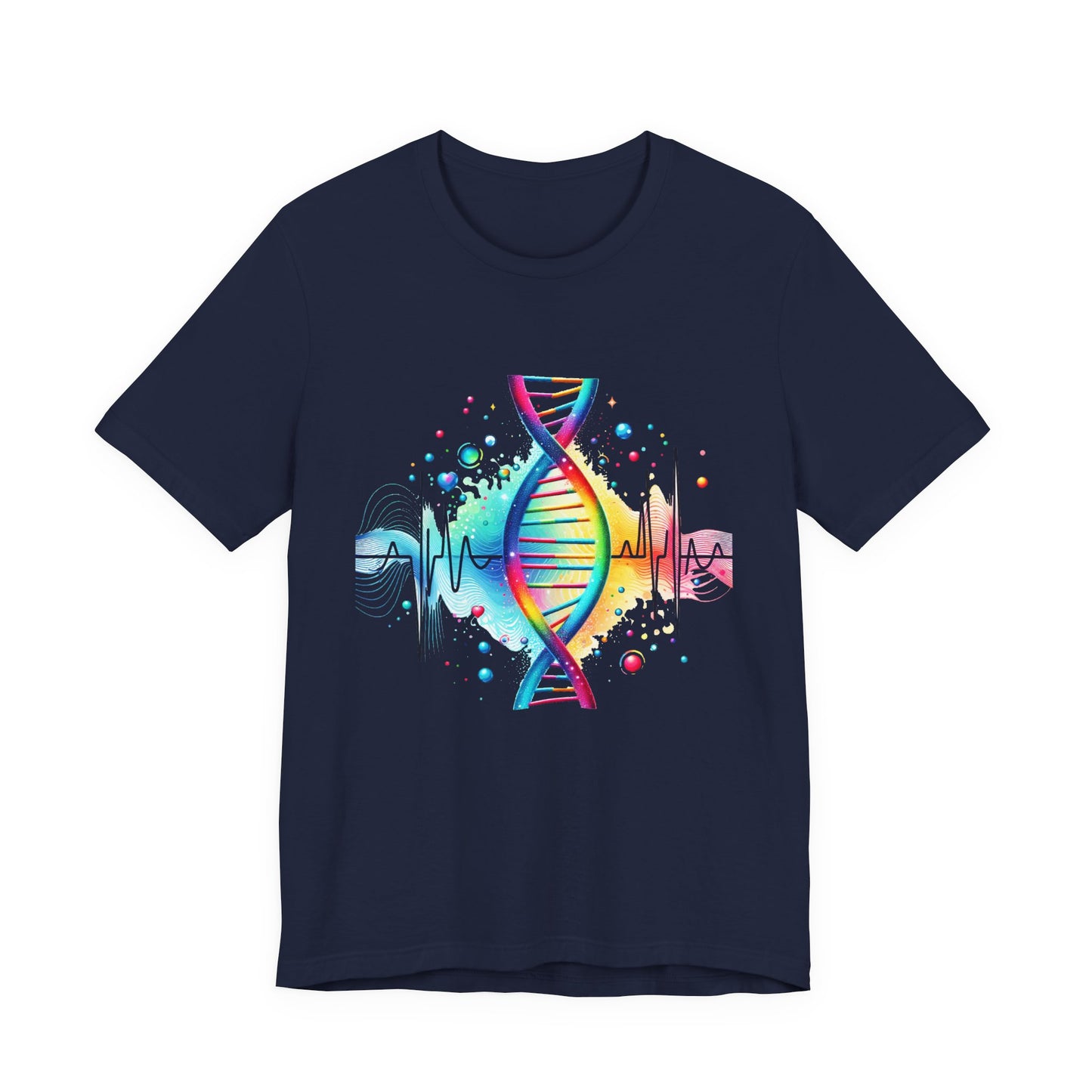 Life in Color – Vibrant DNA Helix with Medical Lifeline Graphic T-Shirt