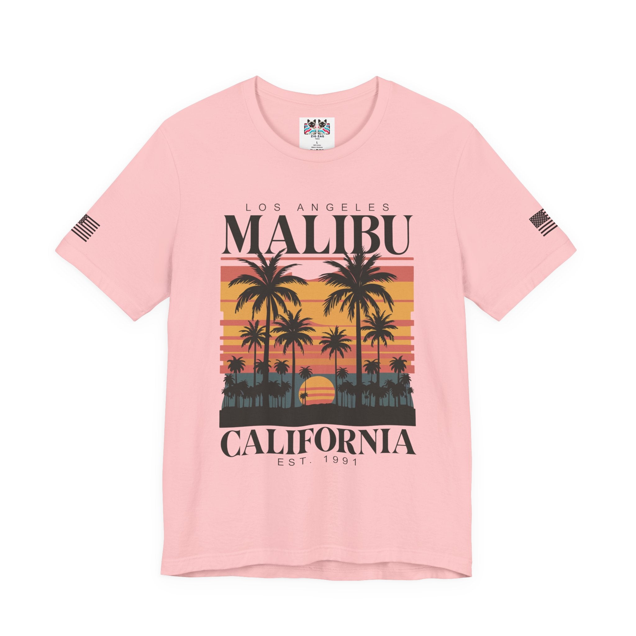 Los Angeles Malibu California T-Shirt – Retro Sunset Palm Tree Beach Graphic Tee