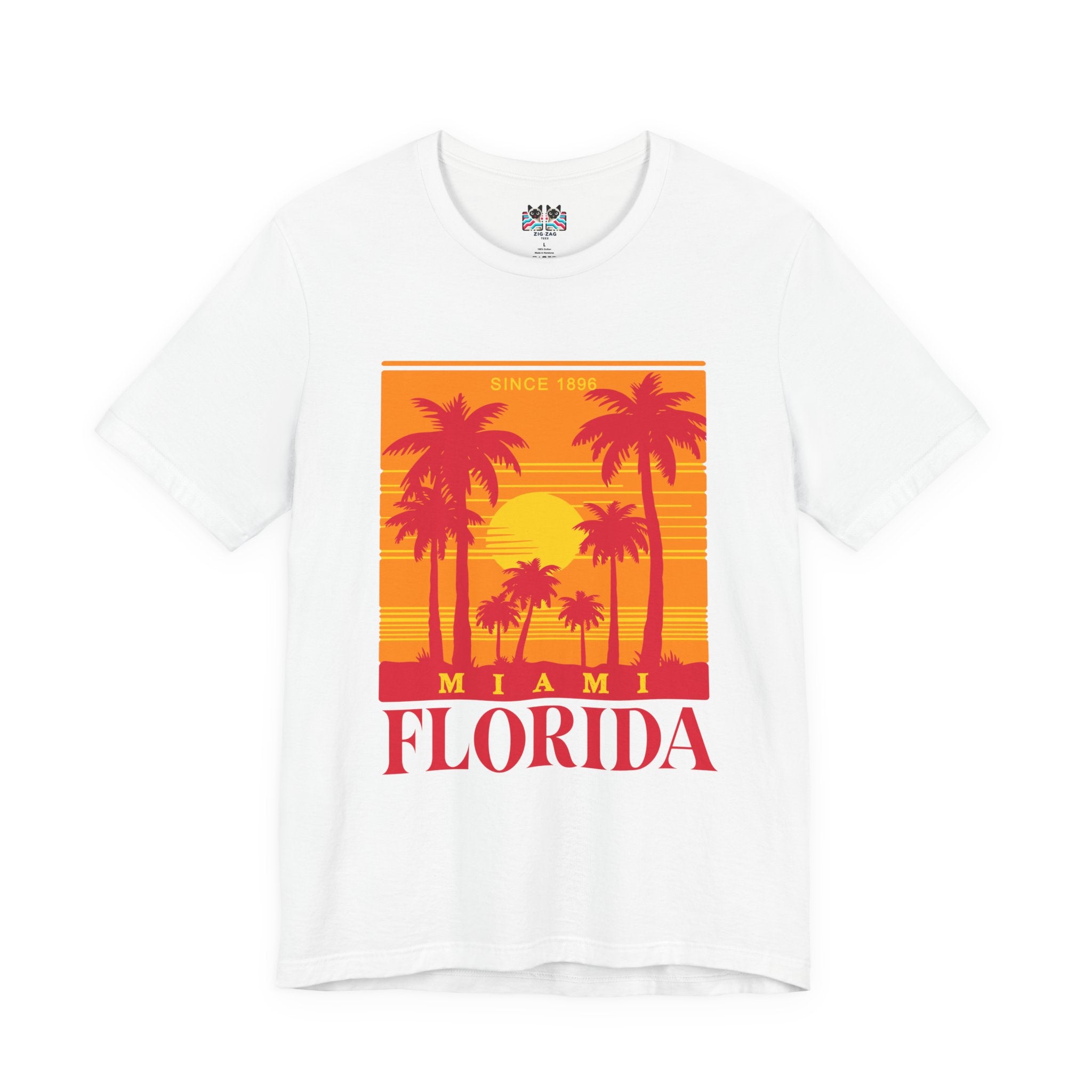 Miami Florida Since 1896 T-Shirt – Retro Sunset Palm Tree Square Graphic Tee