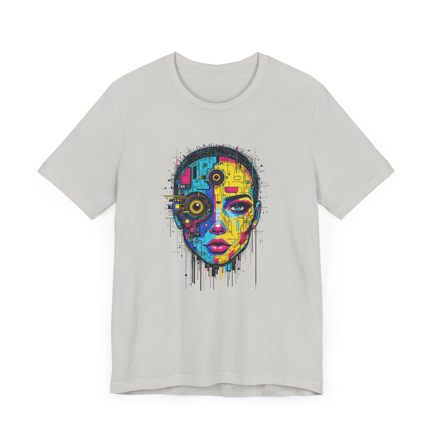 Third Eye Glitch – Robotic Woman with Circuit Face and Three Eyes Graphic T-Shirt