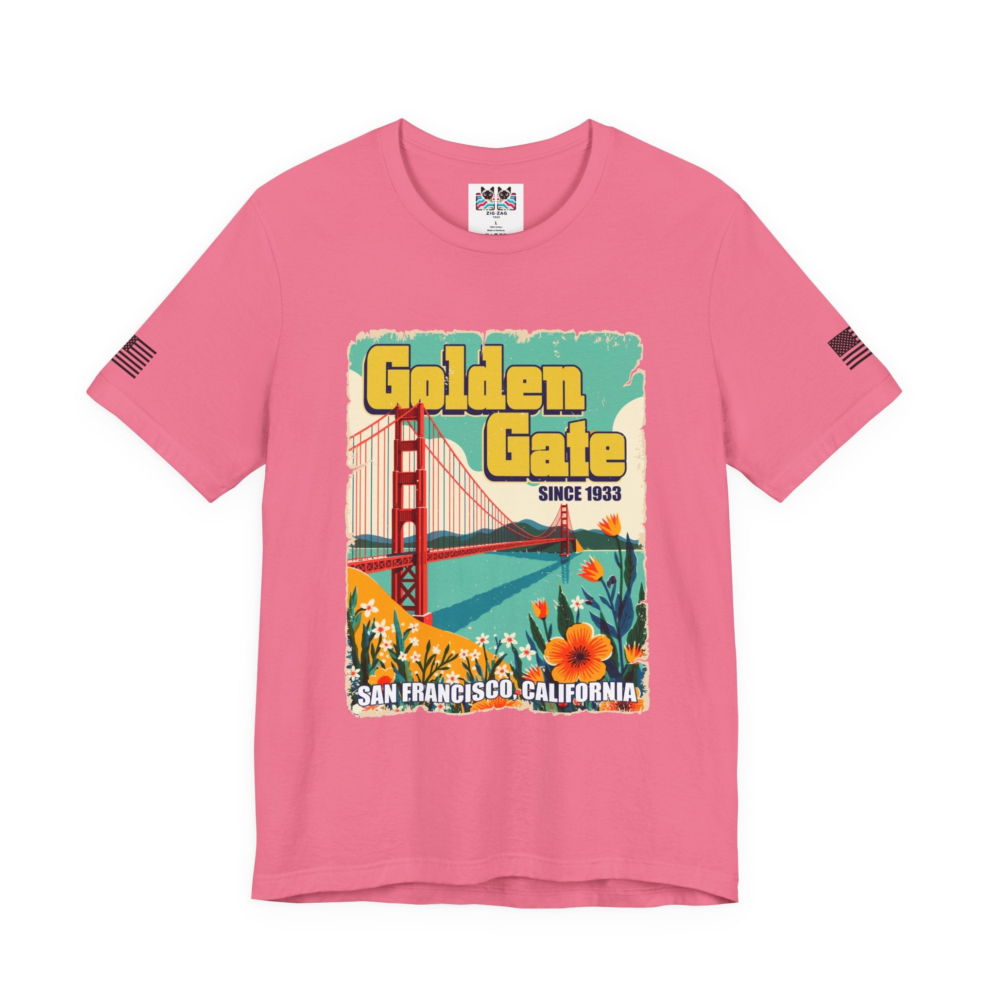 Golden Gate Bridge Since 1933 T-Shirt – Retro Floral Vintage Poster Style Graphic Tee San Francisco California