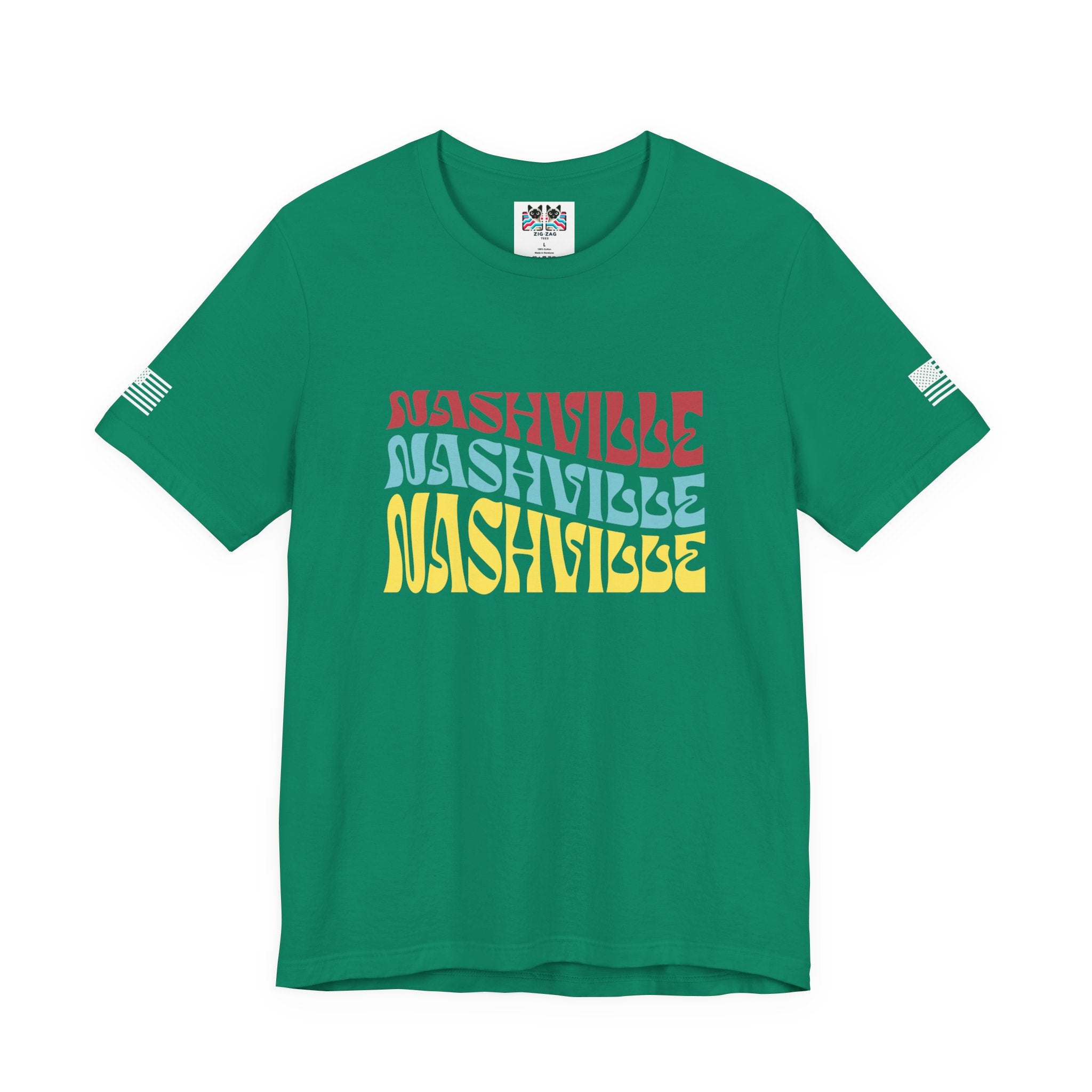 Nashville Retro Wavy Repeat T-Shirt – Groovy 70s Style Triple Color Typography Tee