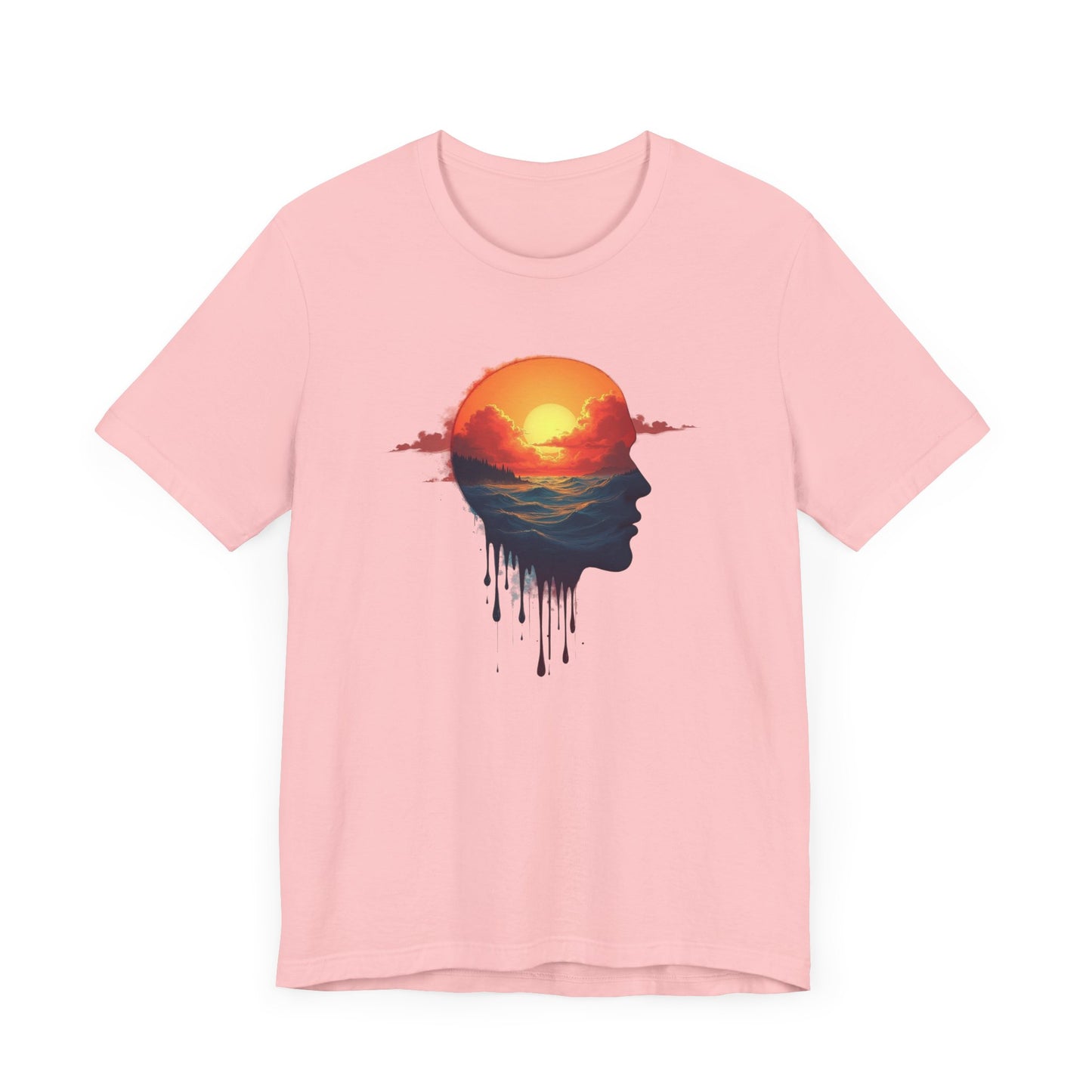 Melting Human Face with Colorful Sunrise and Clouds Beach View Graphic T-Shirt