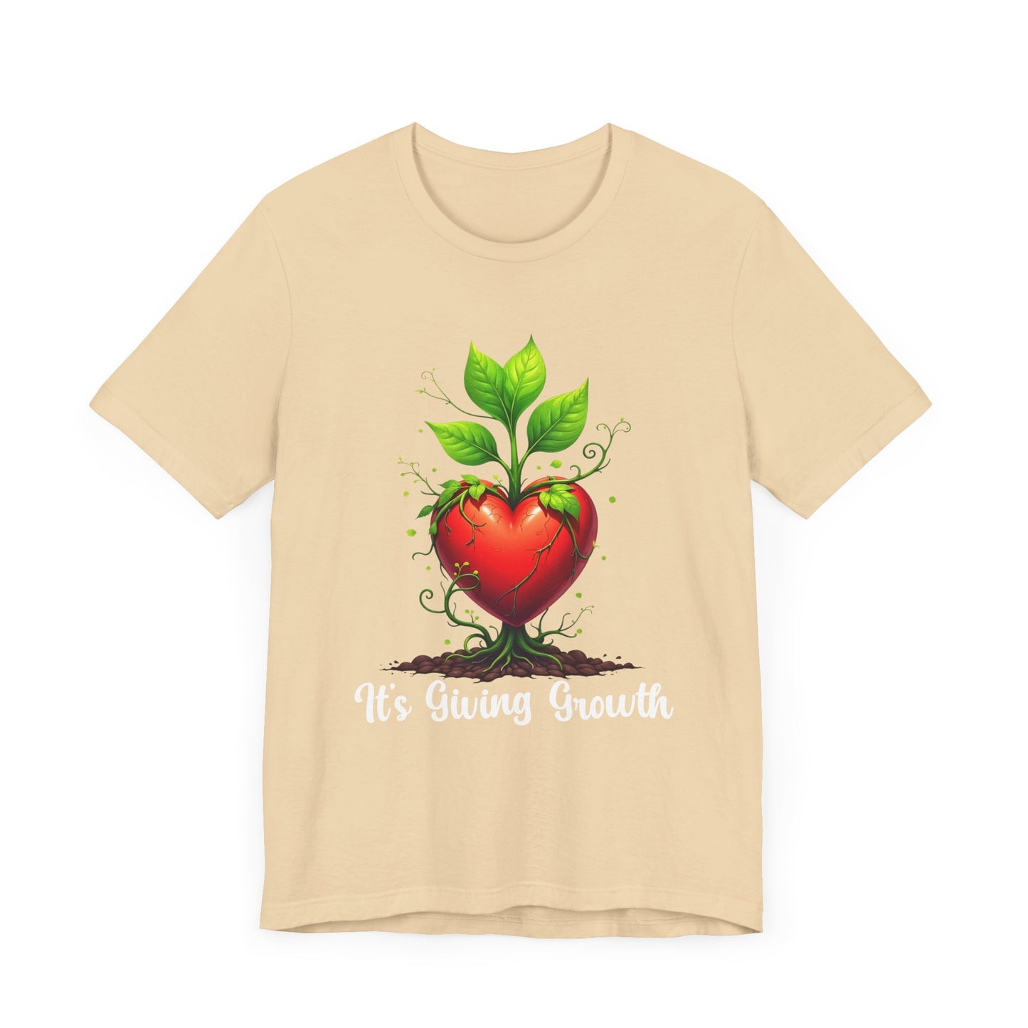 It's Giving Growth – Plant with Red Heart Trunk Graphic T-Shirt