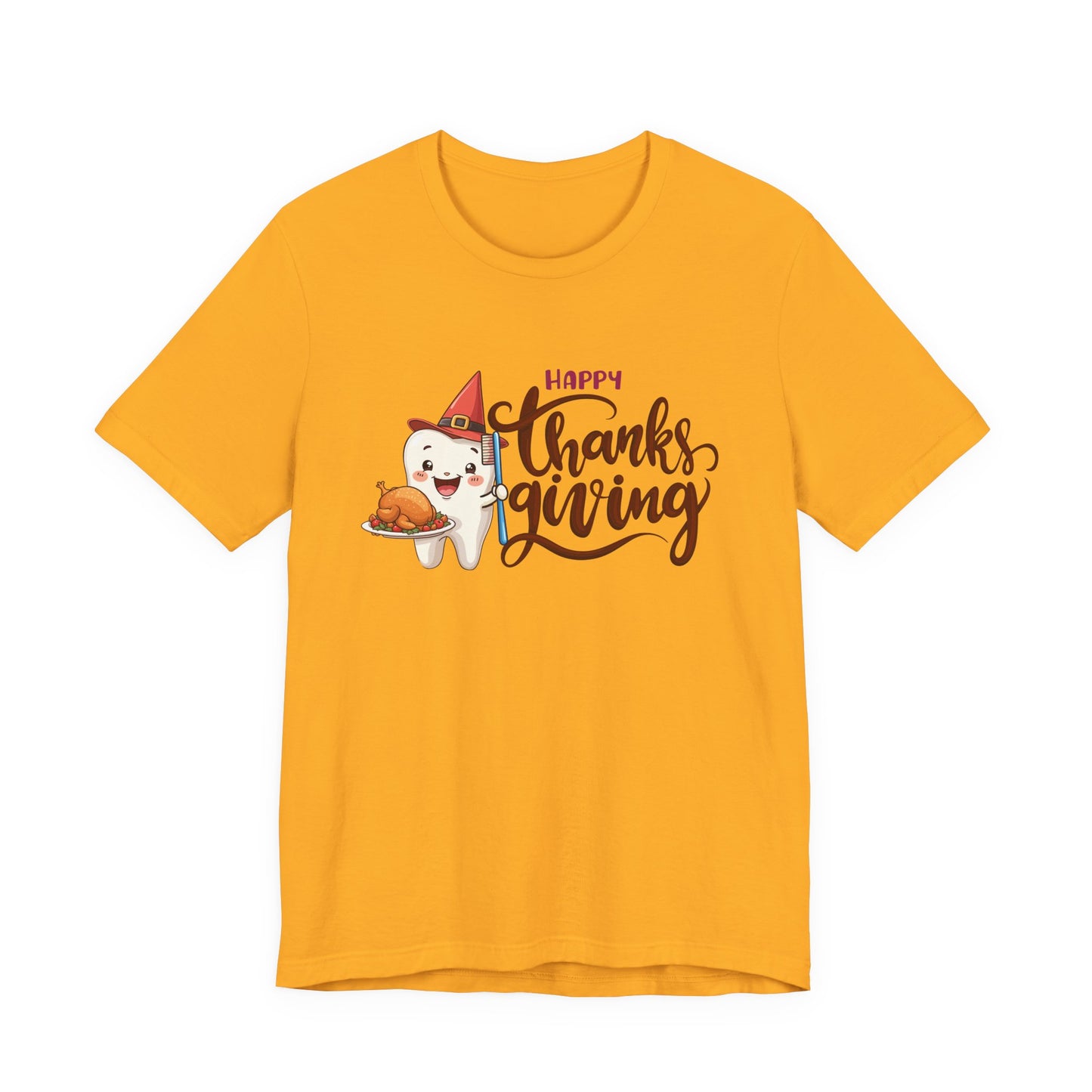 Happy Thanksgiving Dental T Shirt Smiling Tooth with Turkey Plate, Toothbrush, and a Cap