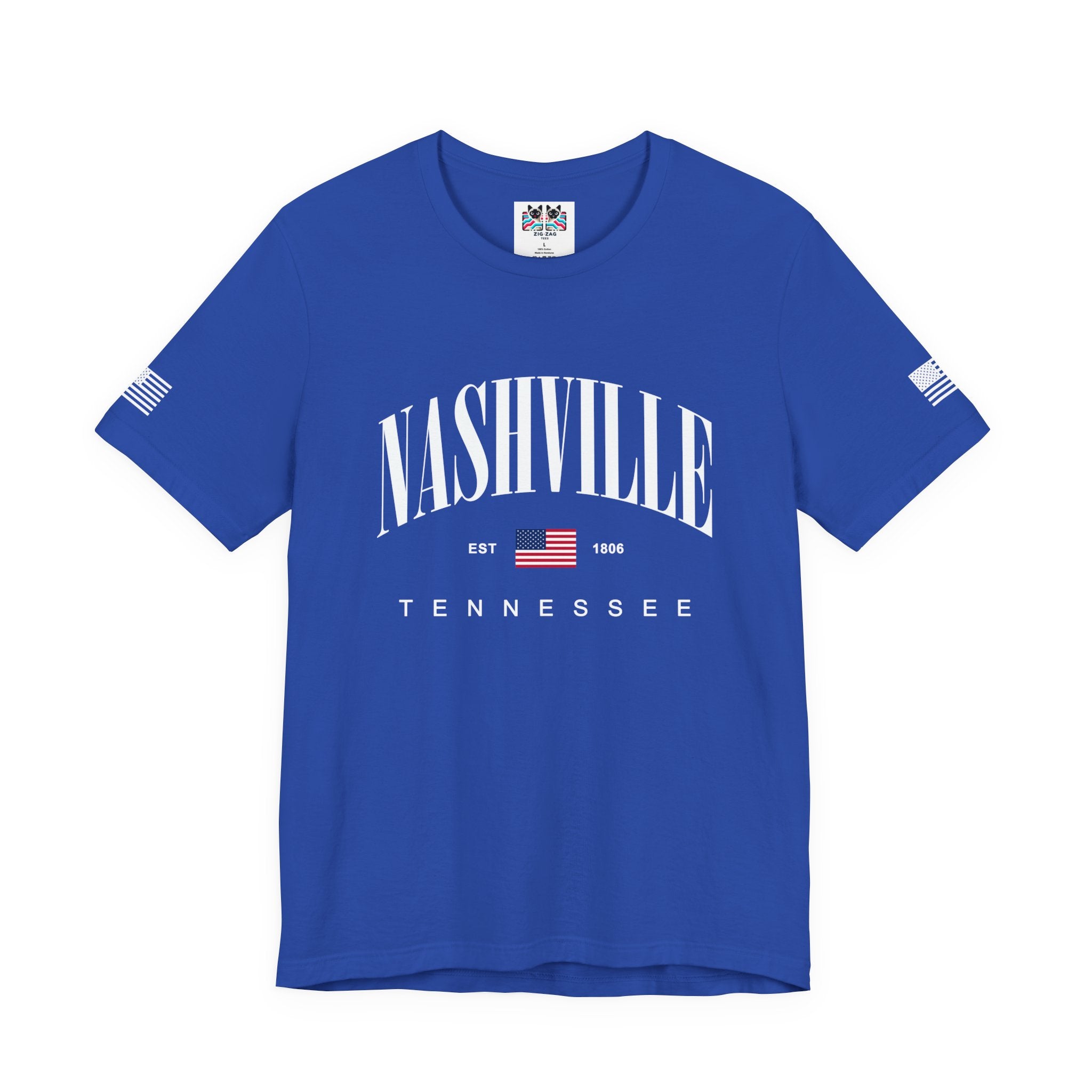 Nashville Tennessee EST 1806 T-Shirt – Arched American Flag Patriotic Typography Tee