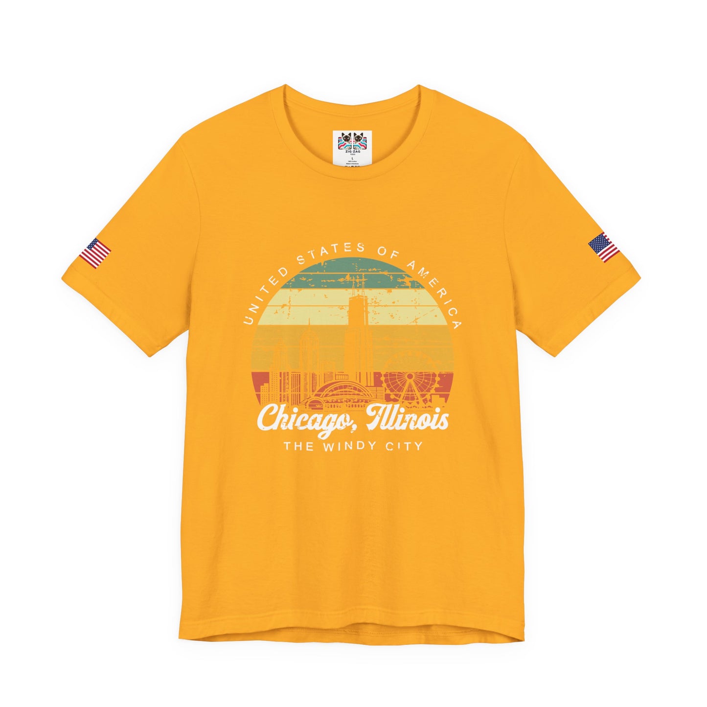 Chicago Illinois Retro Sunset T-Shirt - Vintage Skyline Ferris Wheel 70s Circle Design