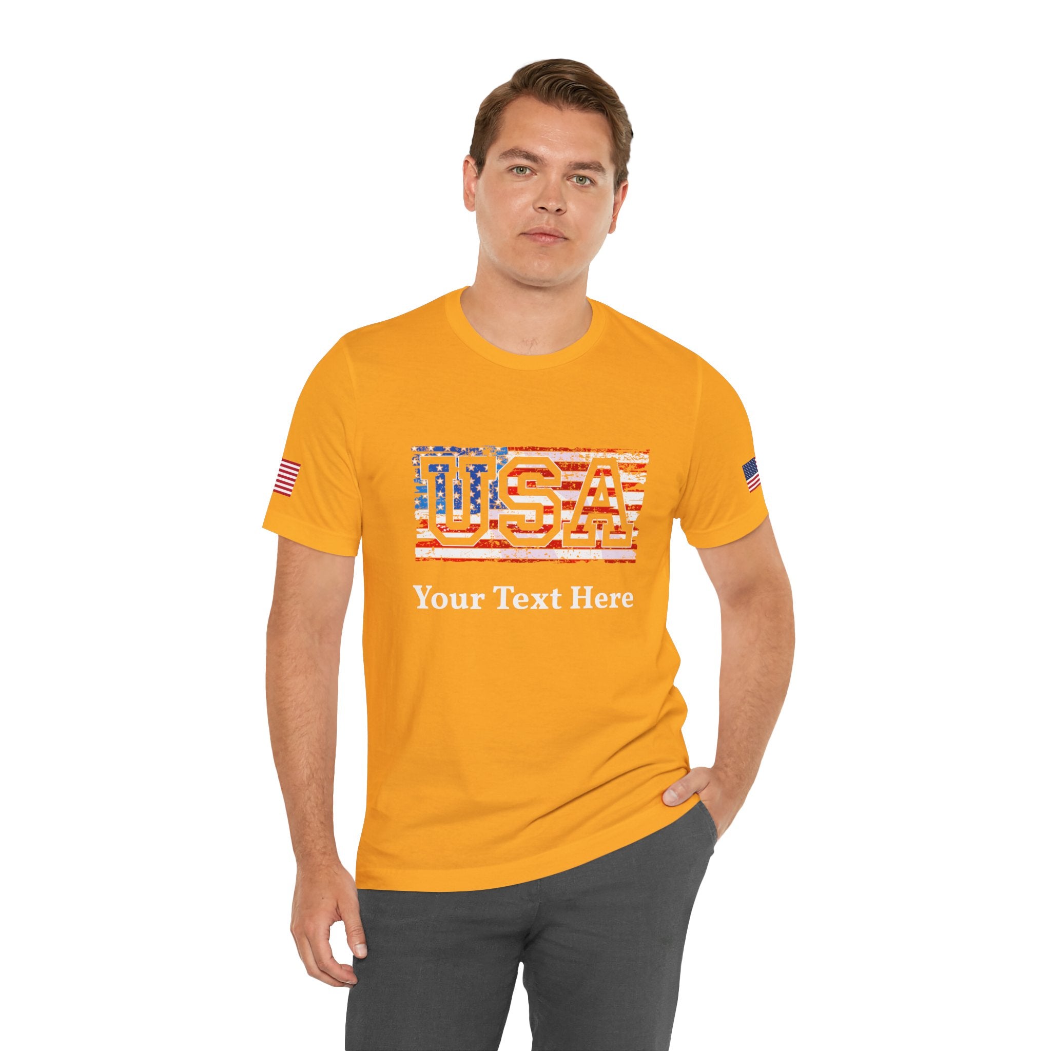 Custom T-Shirt - USA Vintage Collegiate T-Shirt – Retro American Flag Typography Graphic Tee