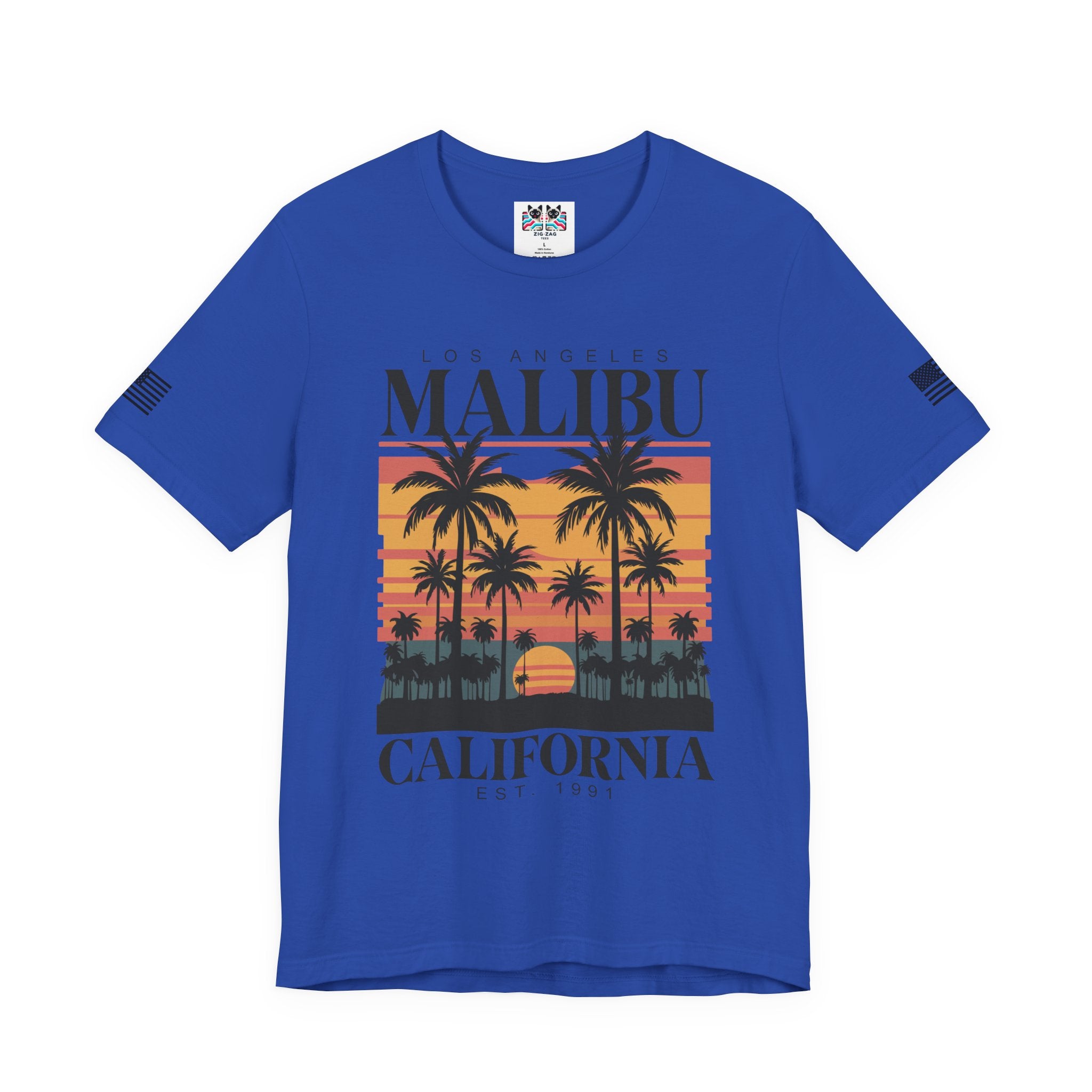 Los Angeles Malibu California T-Shirt – Retro Sunset Palm Tree Beach Graphic Tee