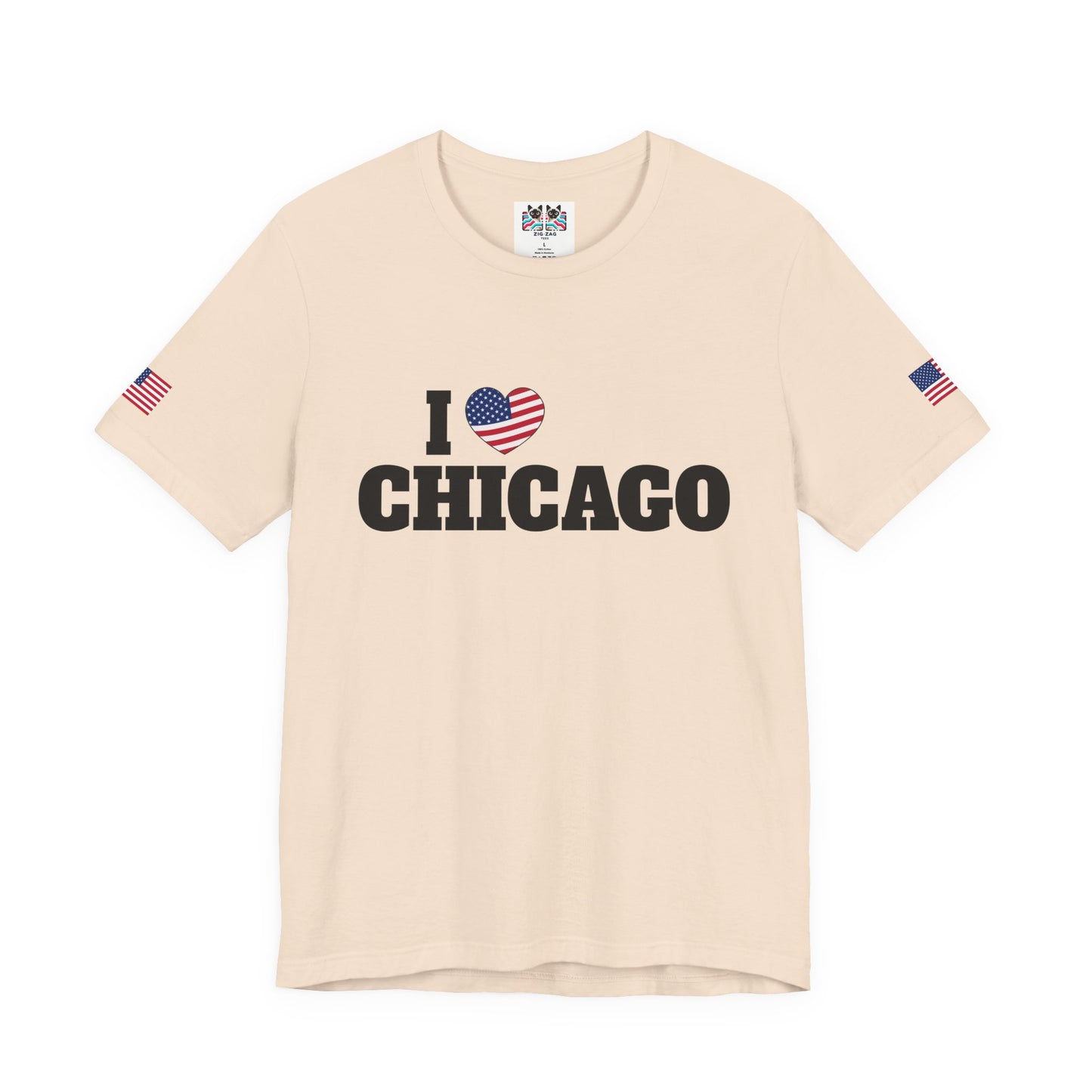 I Love Chicago T-Shirt - Classic USA Flag Heart Black Simple City Pride Design