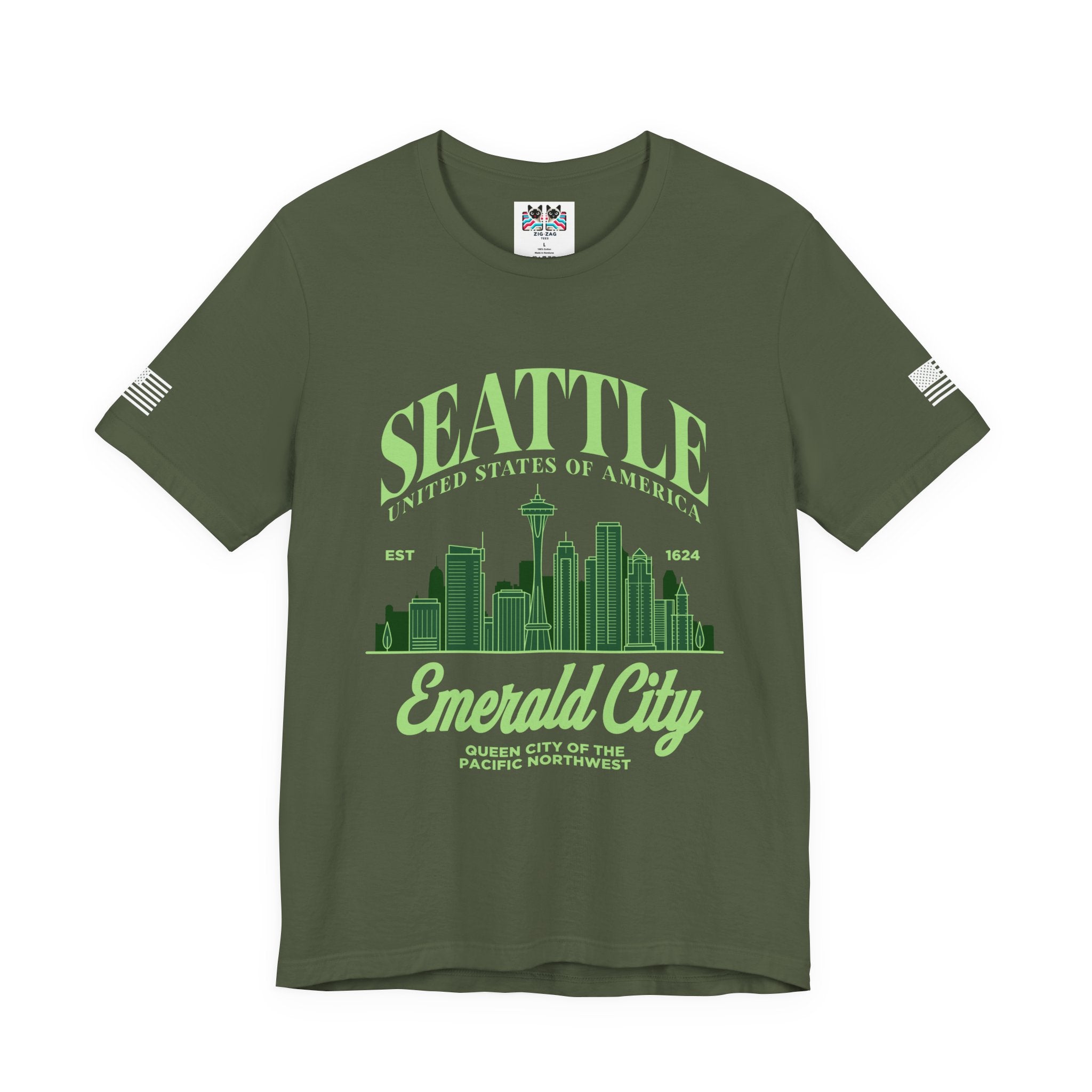 Seattle Emerald City Skyline T-Shirt | United States of America EST 1624 Pacific Northwest Graphic Tee