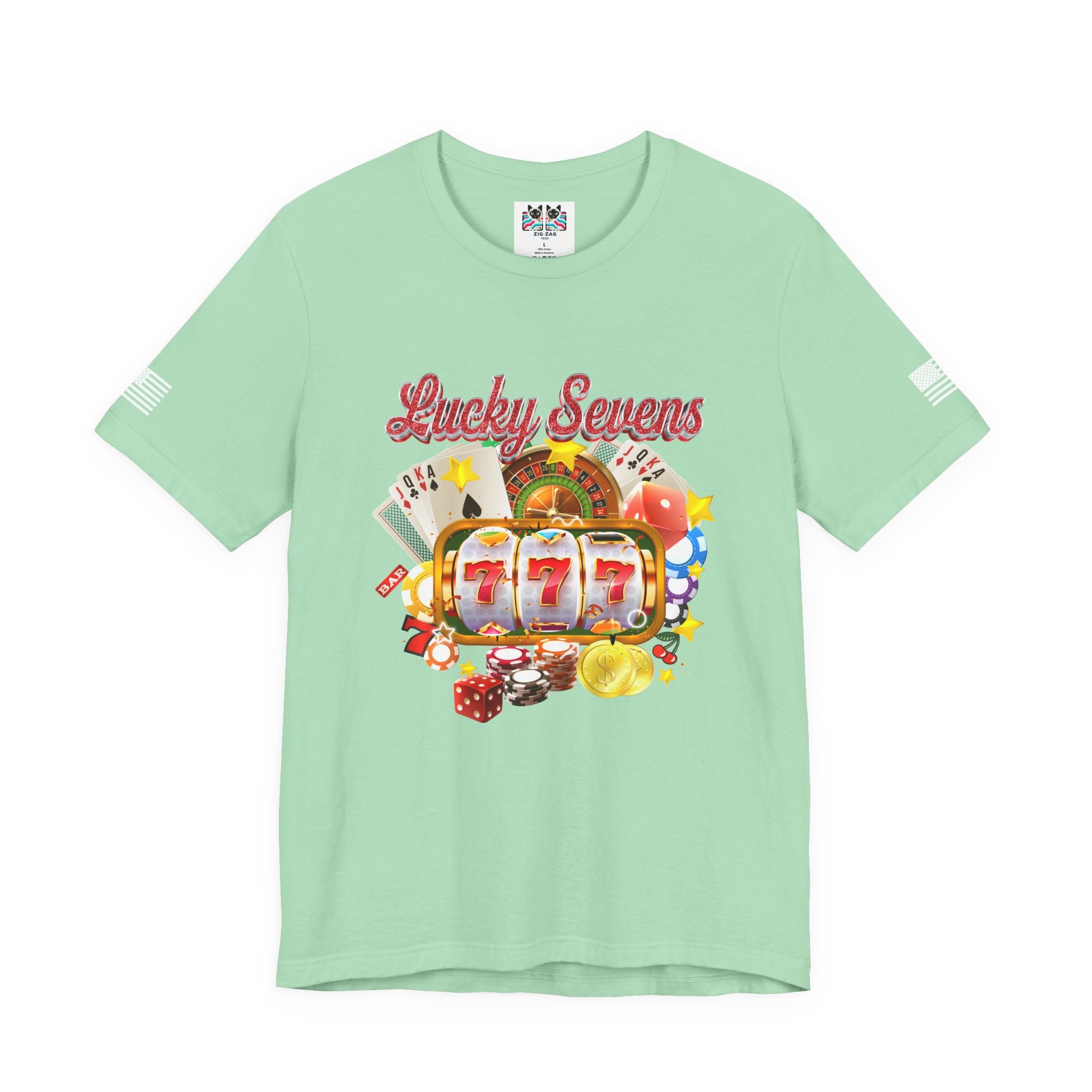 Lucky Sevens Casino T-Shirt – 777 Slot Machine Roulette Poker Chips Vegas Tee