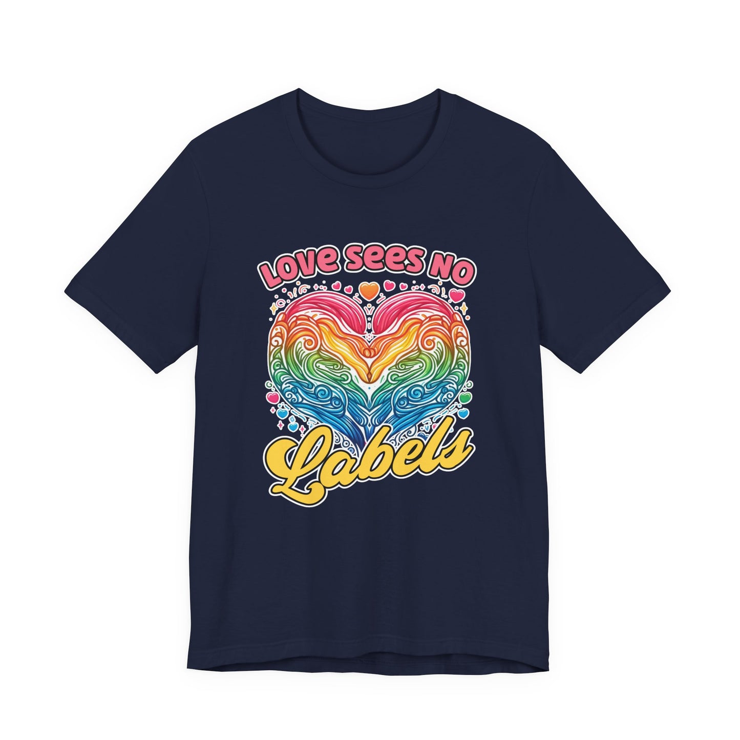 Love Sees No Labels – Colorful Abstract Heart Line Art Graphic T-Shirt