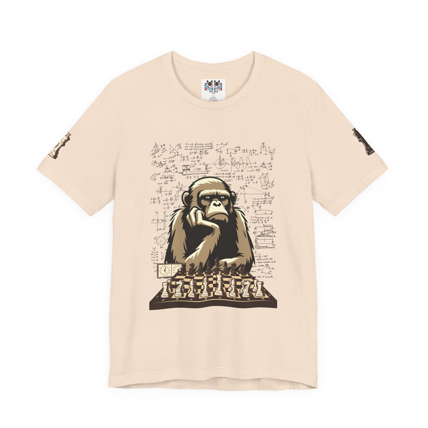 Thinking Monkey Chess T-Shirt – Intelligent Chimp Mathematical Formulas Graphic Tee
