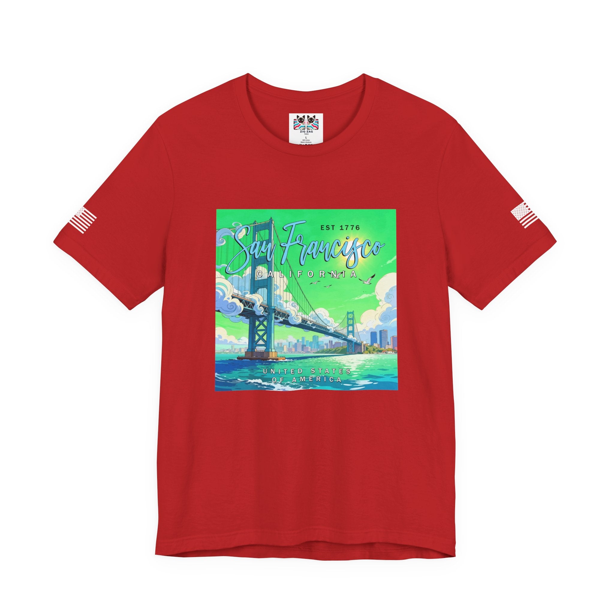 San Francisco California Est 1776 T-Shirt – Golden Gate Bridge Illustrated Graphic Tee United States of America