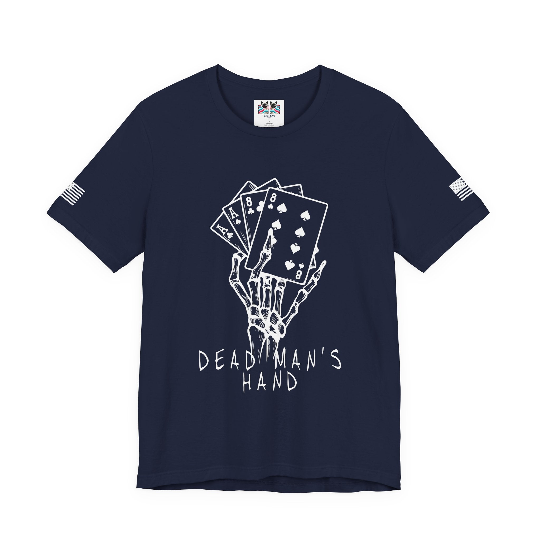 Dead Man's Hand T-Shirt – Skeleton Poker Cards Ace Eights Casino Gambling Tee