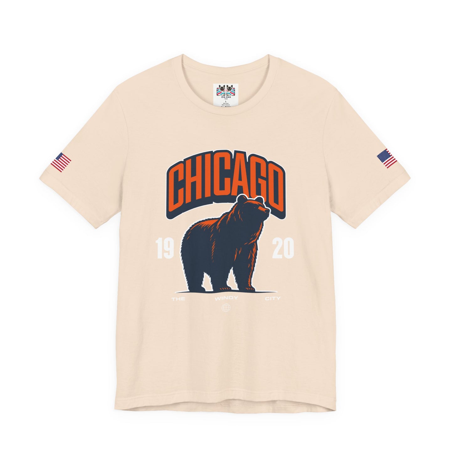 Chicago Bear T-Shirt - The Windy City 1920 Navy Orange Roaring Bear Mascot