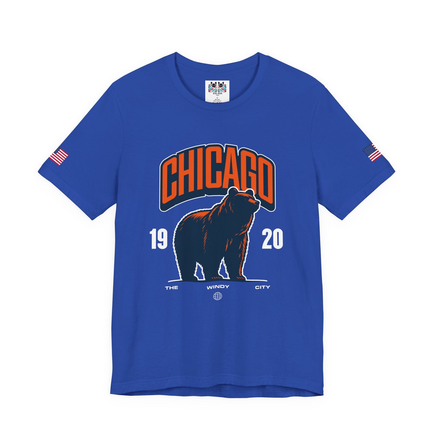 Chicago Bear T-Shirt - The Windy City 1920 Navy Orange Roaring Bear Mascot