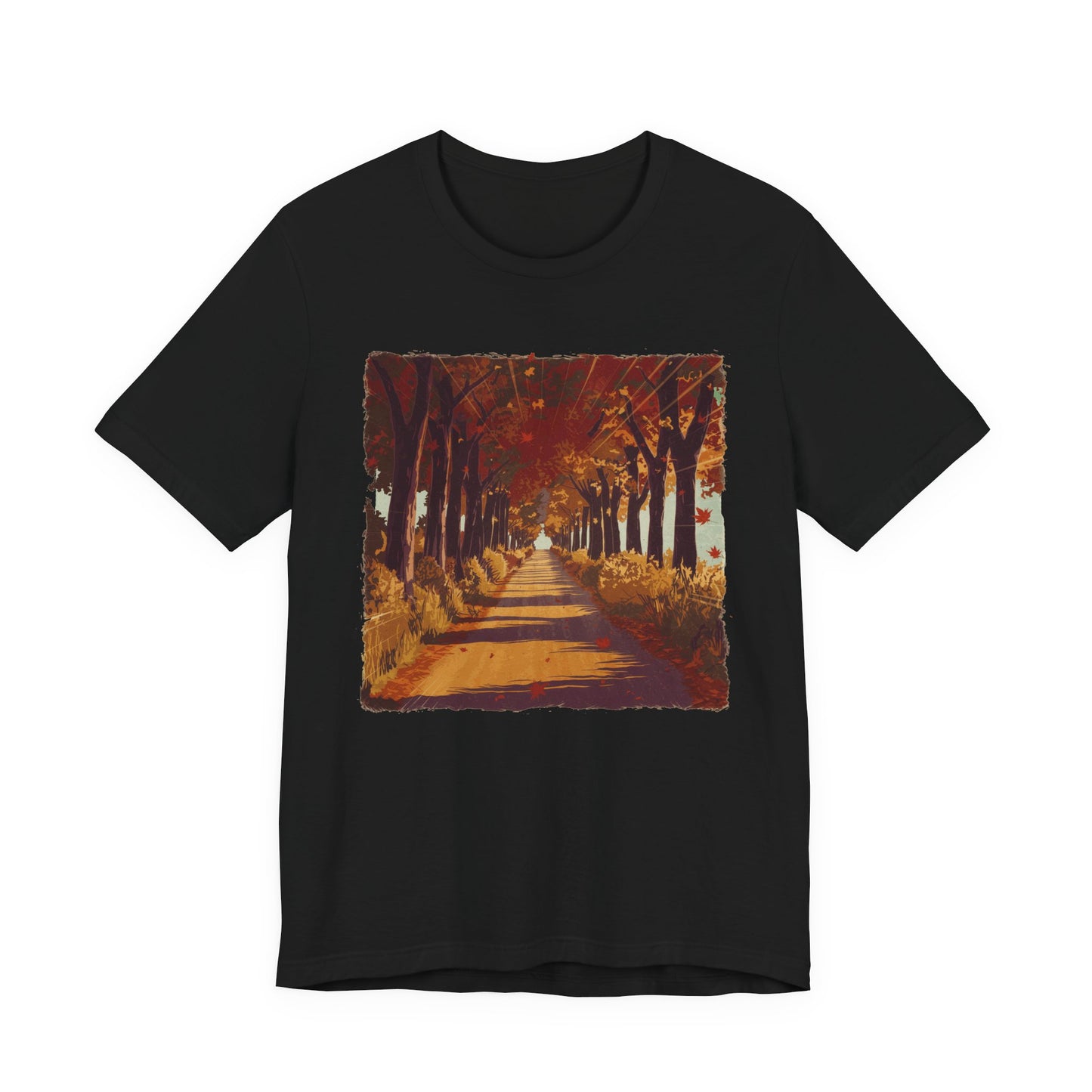 Golden Autumn Glow– Glowing Trees Lining the Road Graphic T-Shirt