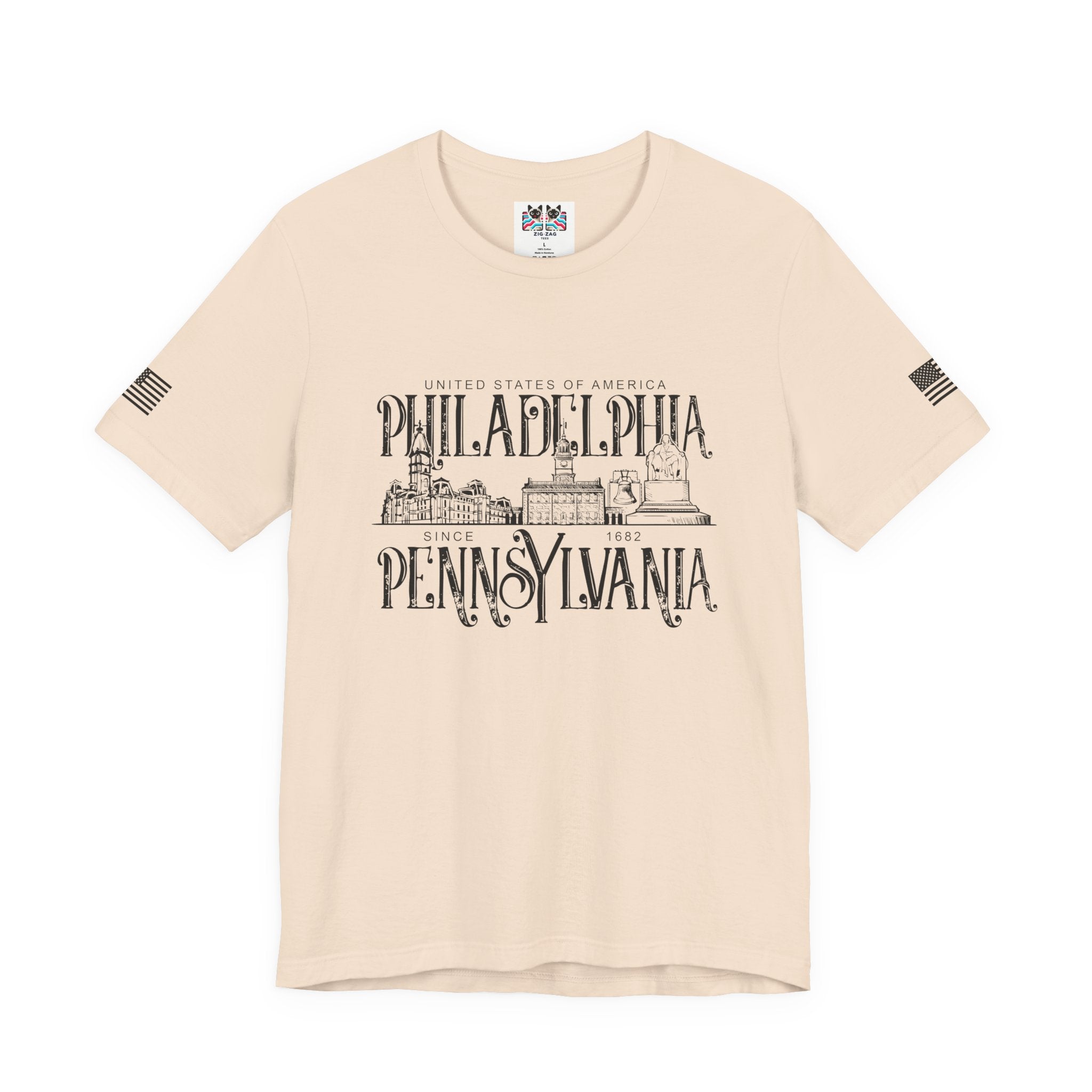 Philadelphia Pennsylvania T-Shirt – United States of America Since 1682 Landmark Graphic Tee