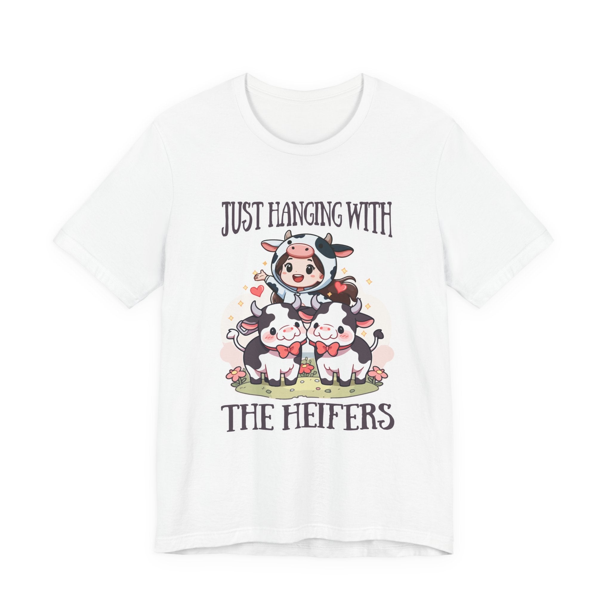 Just Hanging With the Heifers T Shirt – Kid Dressed as Cow with Two Hugging Cows