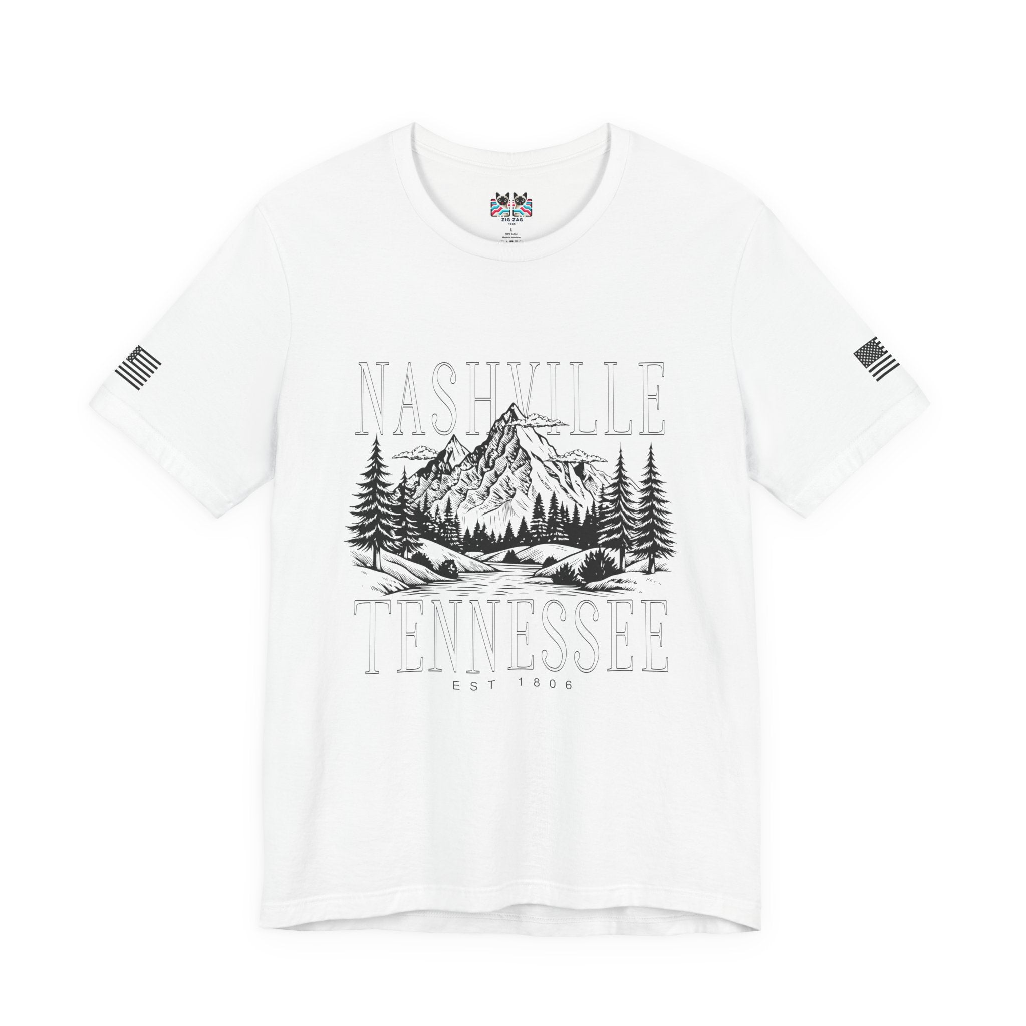 Nashville Tennessee EST 1806 T-Shirt – Mountain Range Line Art Graphic Tee
