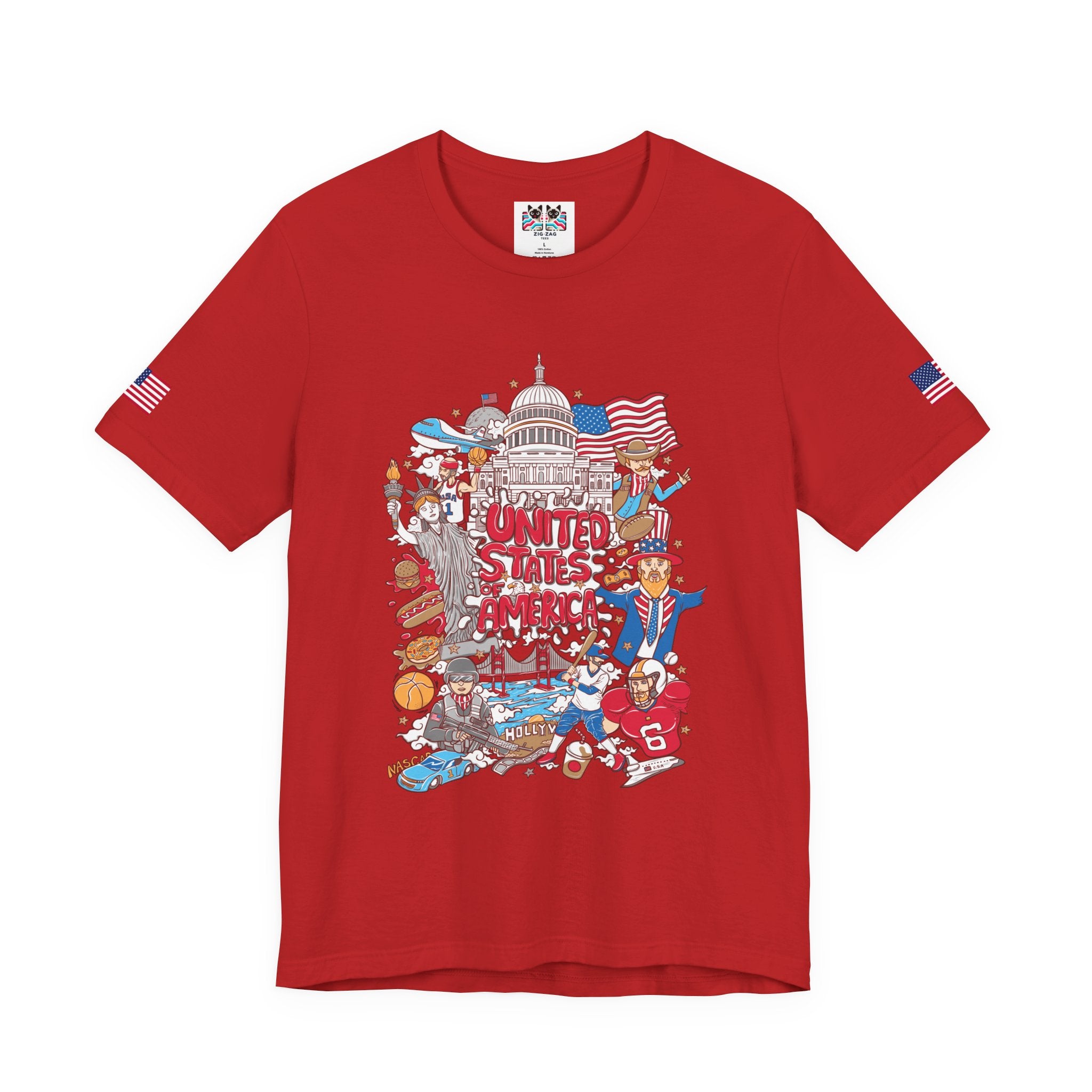 United States of America Collage T-Shirt – Iconic American Symbols Graphic Tee