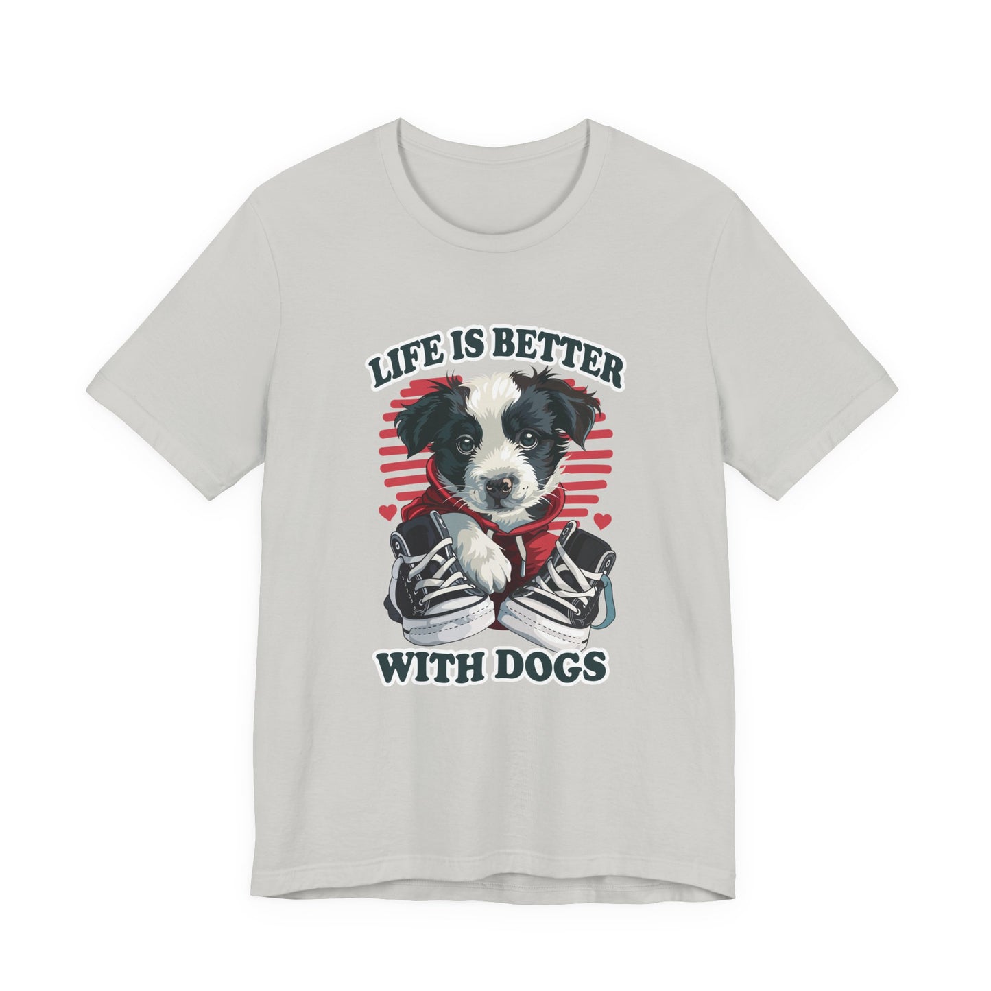 Life Is Better With Dogs T Shirt Cuddly Dog in Jacket Sitting by Shoes Graphic