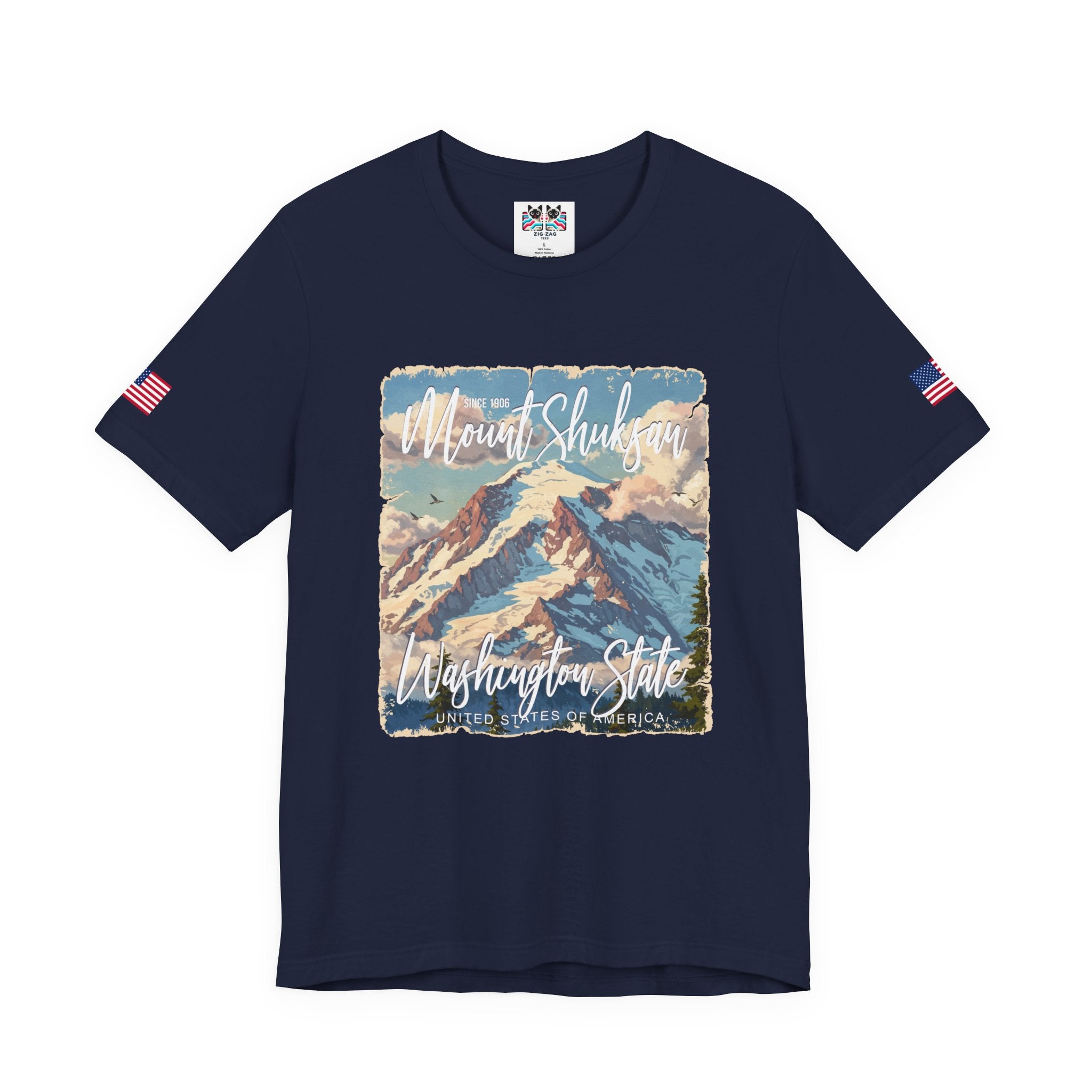Mount Shuksan Washington State Since 1906 Vintage Travel Poster T-Shirt | North Cascades Hiking Tee | PNW Mountain Shirt