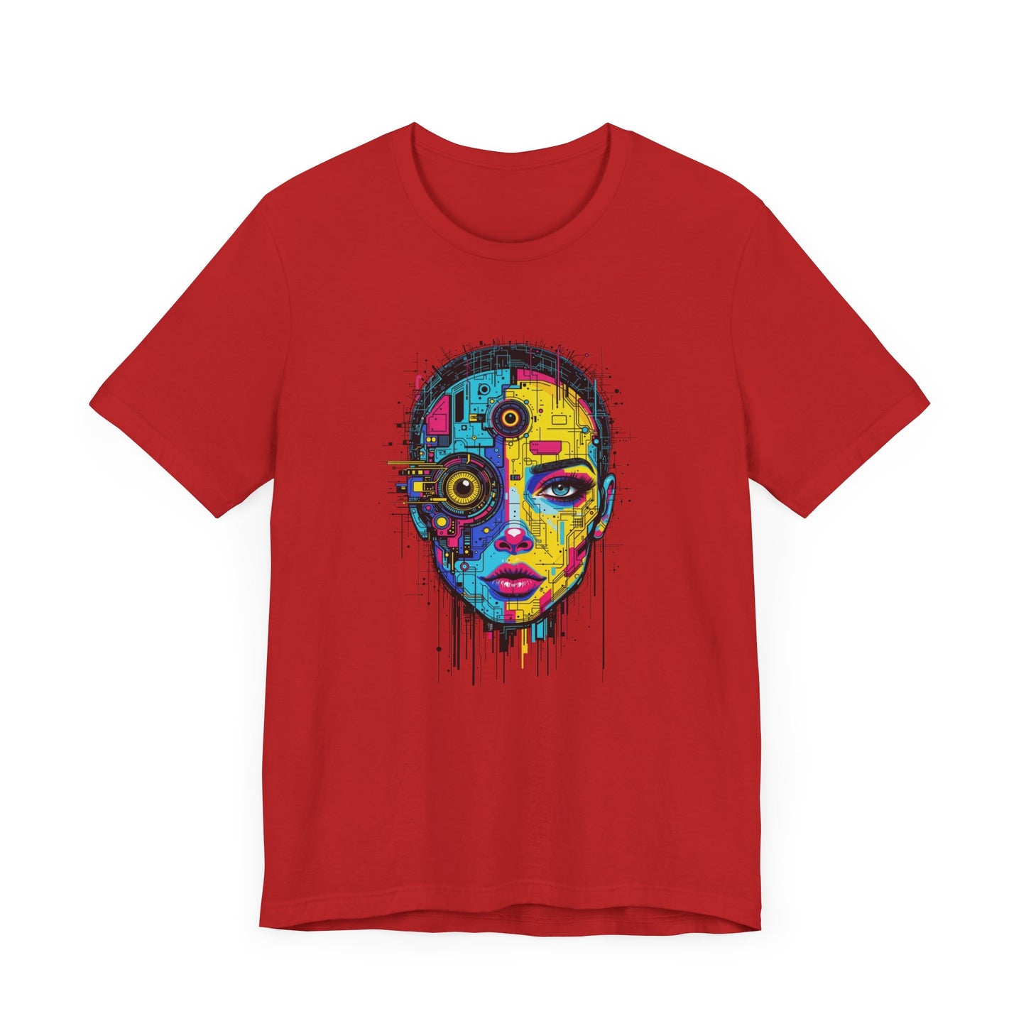 Third Eye Glitch – Robotic Woman with Circuit Face and Three Eyes Graphic T-Shirt