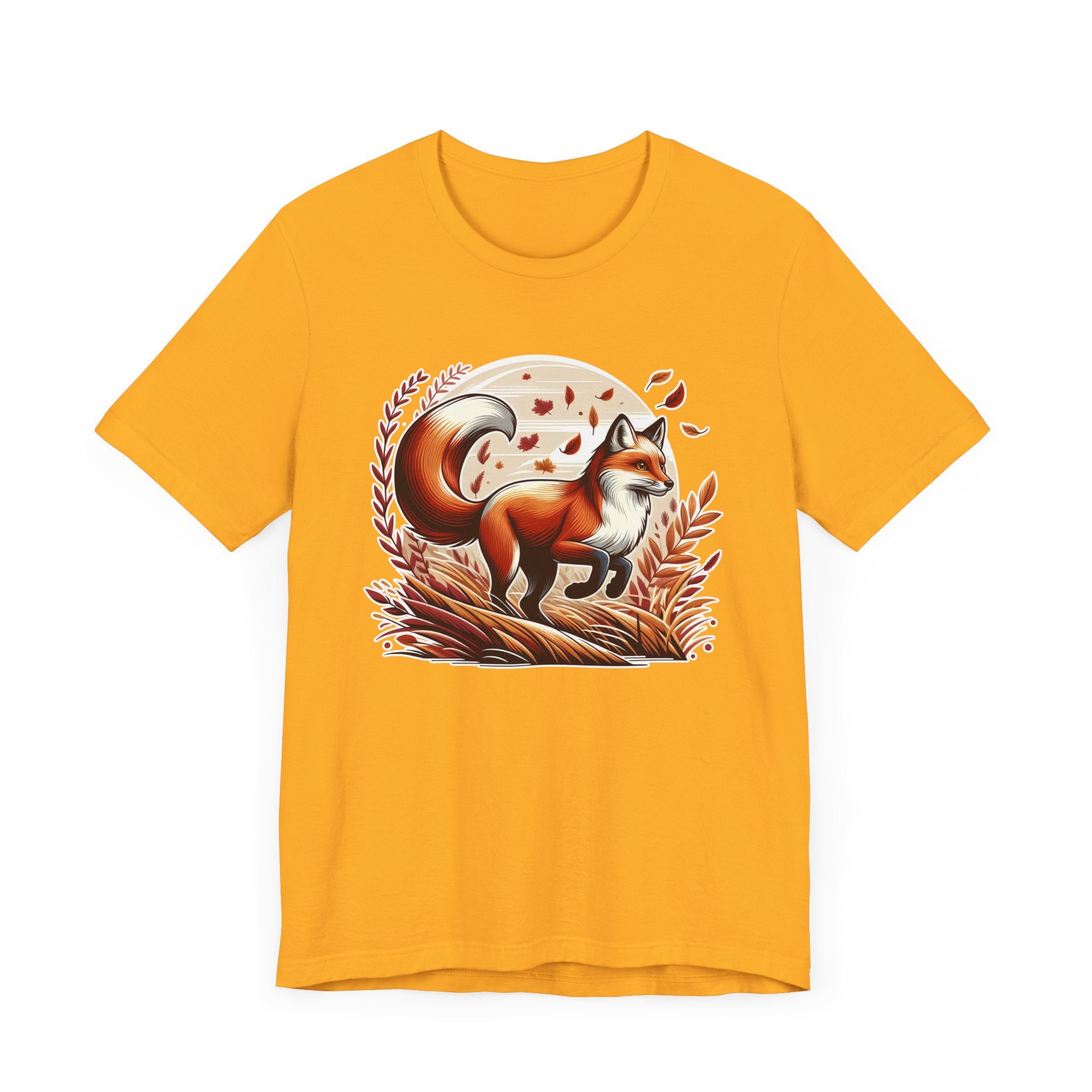 Grace and Agility - Elegant Fox Leaping in Grain Field with Flying Leaves Graphic T-Shirt