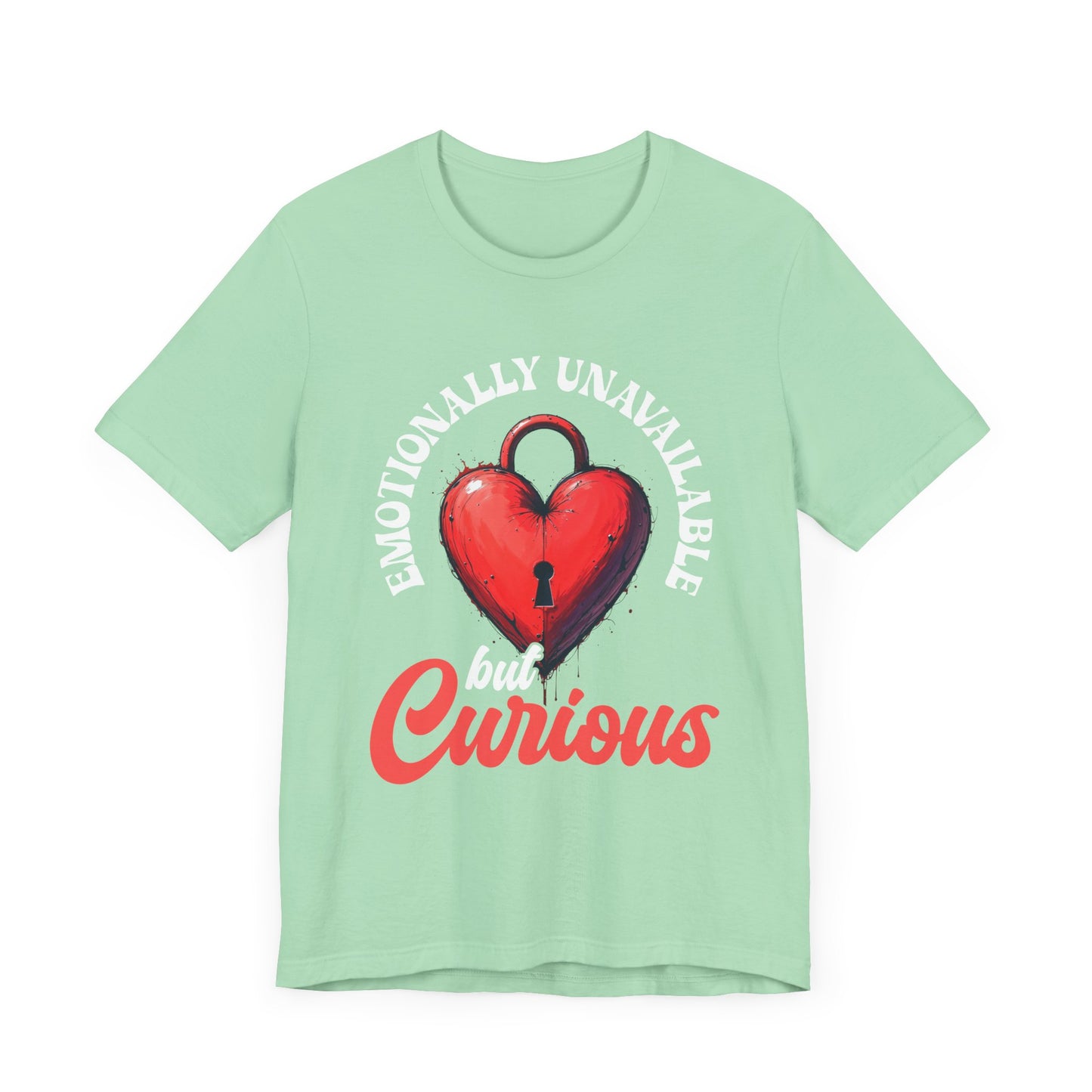 Emotionally Unavailable But Curious – Red Heart Lock Graphic T-Shirt