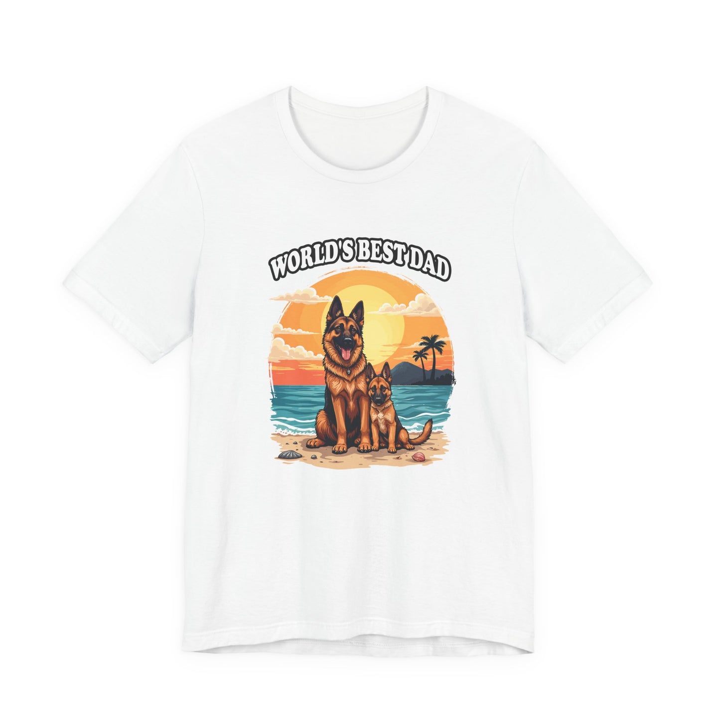 Worlds Best Dad Tshirt German Shepherd Dog Father and Puppy Beach Sunset Design