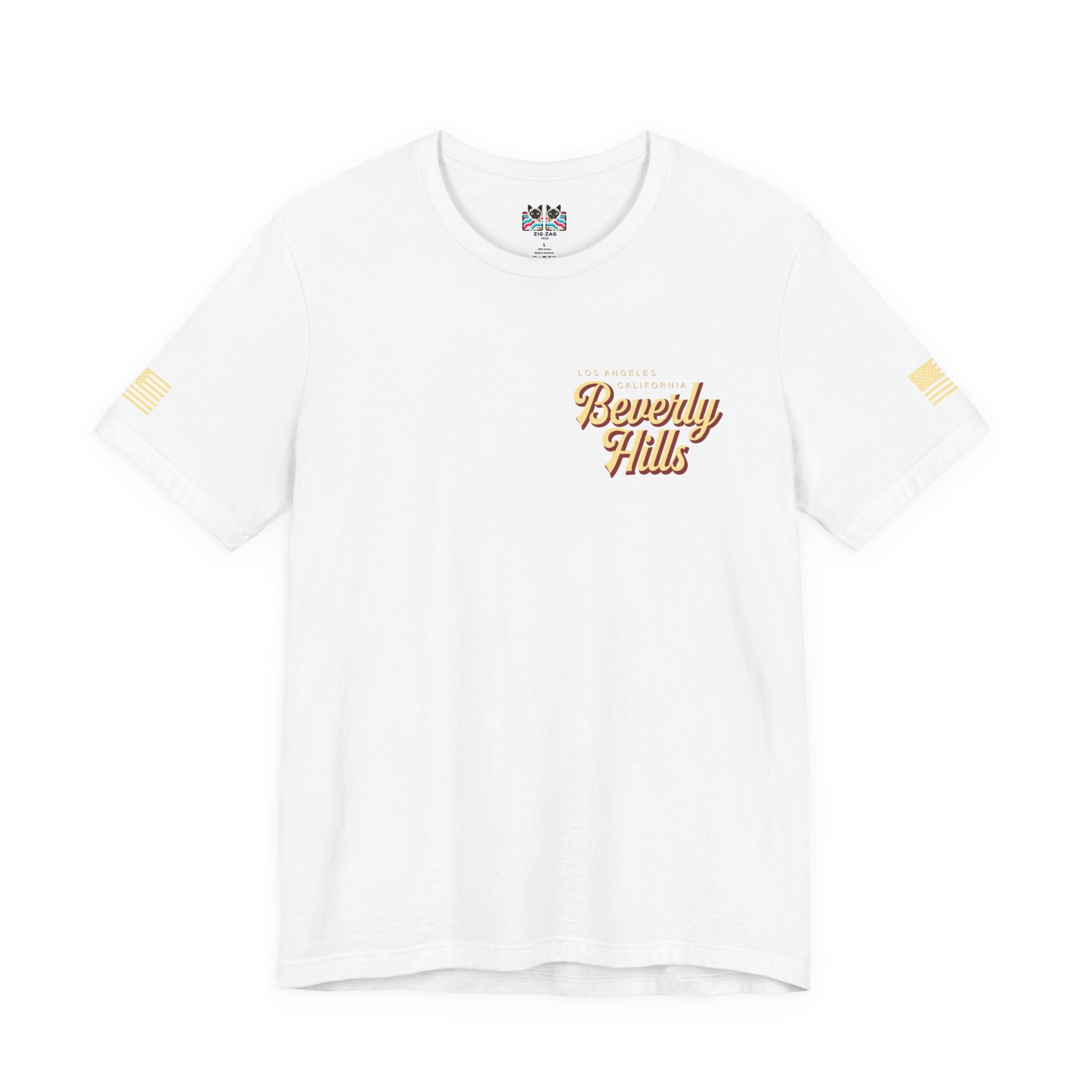 Beverly Hills Los Angeles California Front & Back T-Shirt – Vintage Classic Car Street Scene Tee