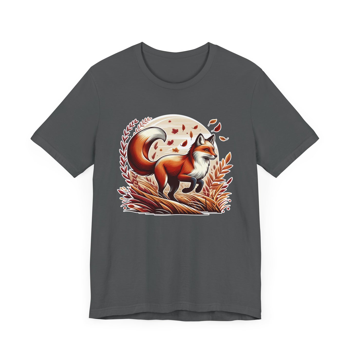 Grace and Agility - Elegant Fox Leaping in Grain Field with Flying Leaves Graphic T-Shirt