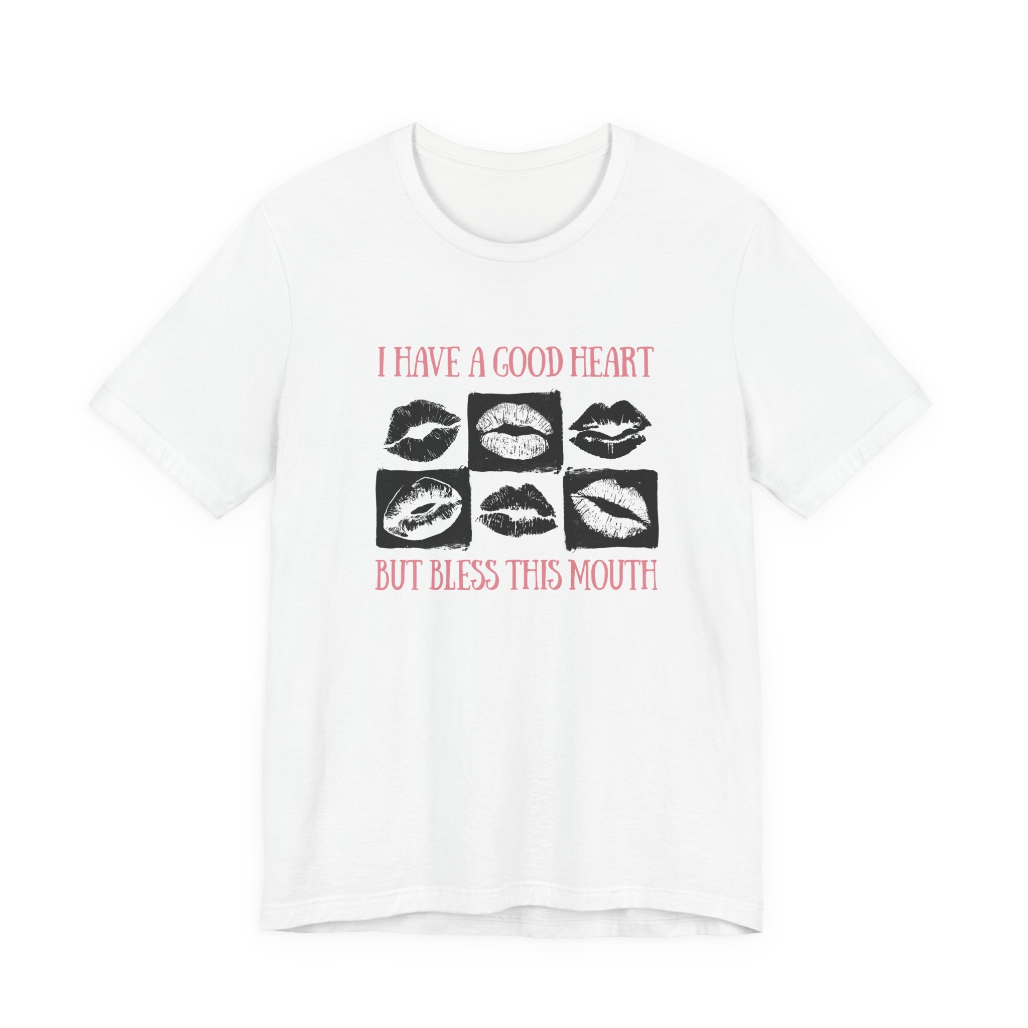 I Have a Good Heart But Bless This Mouth T Shirt – Six Black & White Lip Print