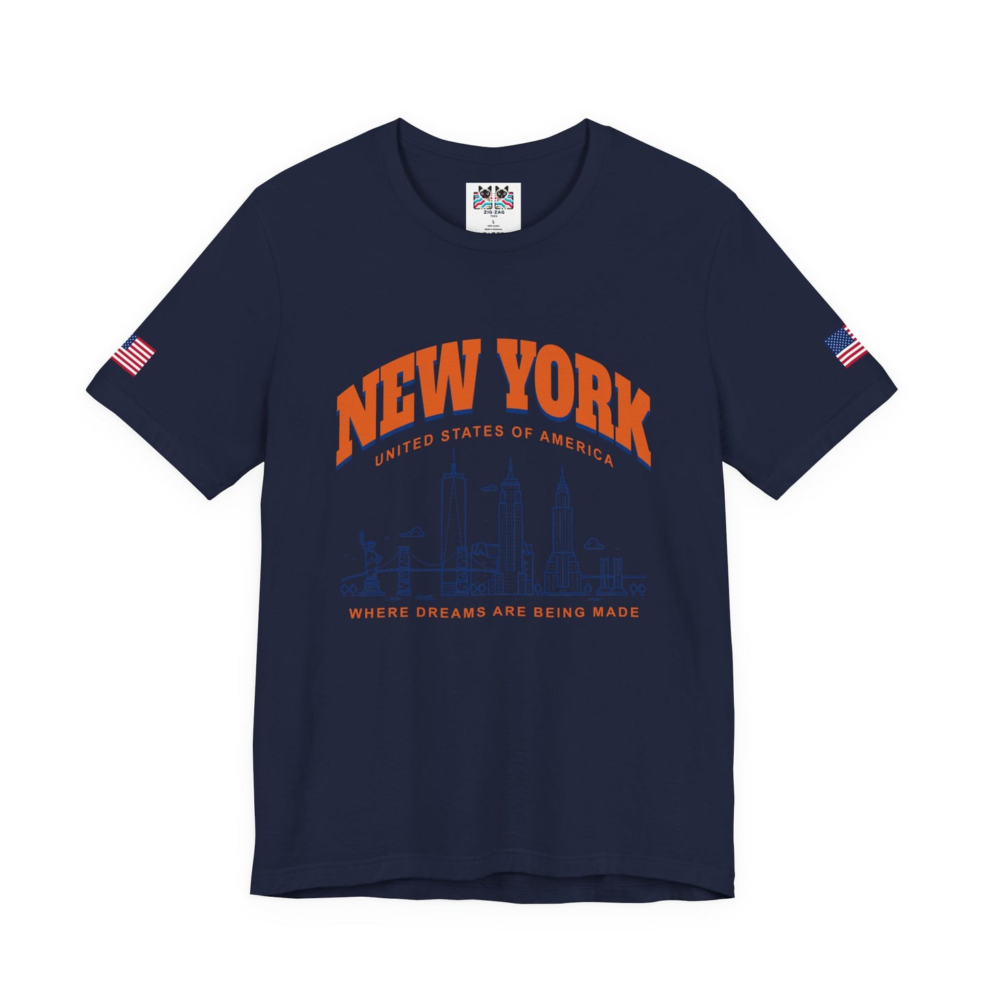 New York Dreams T-Shirt - Where Dreams Are Being Made USA Orange Blue Skyline