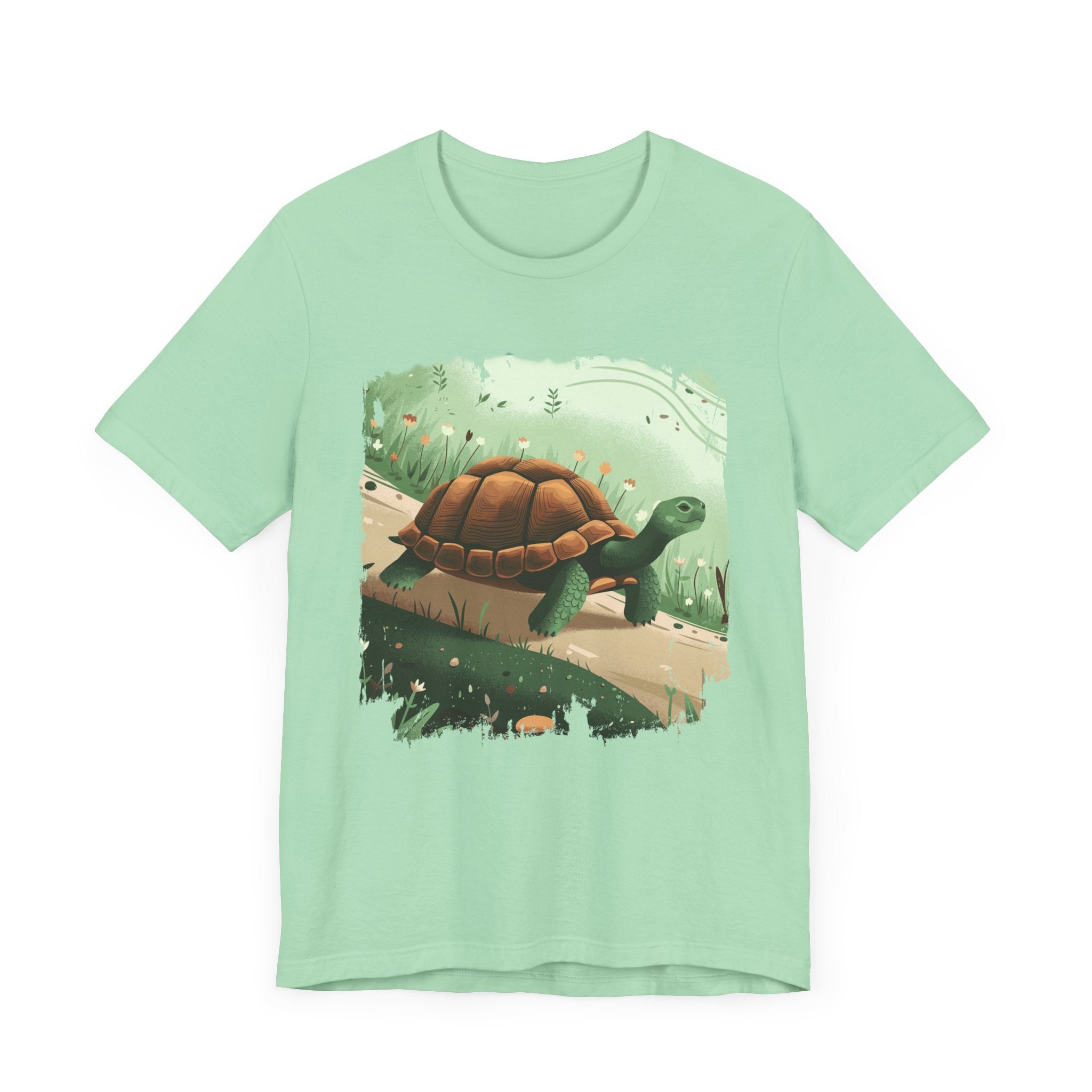 Brisk Tortoise Racing to the Finish Line with Breezy Green Pathway Graphic T-Shirt