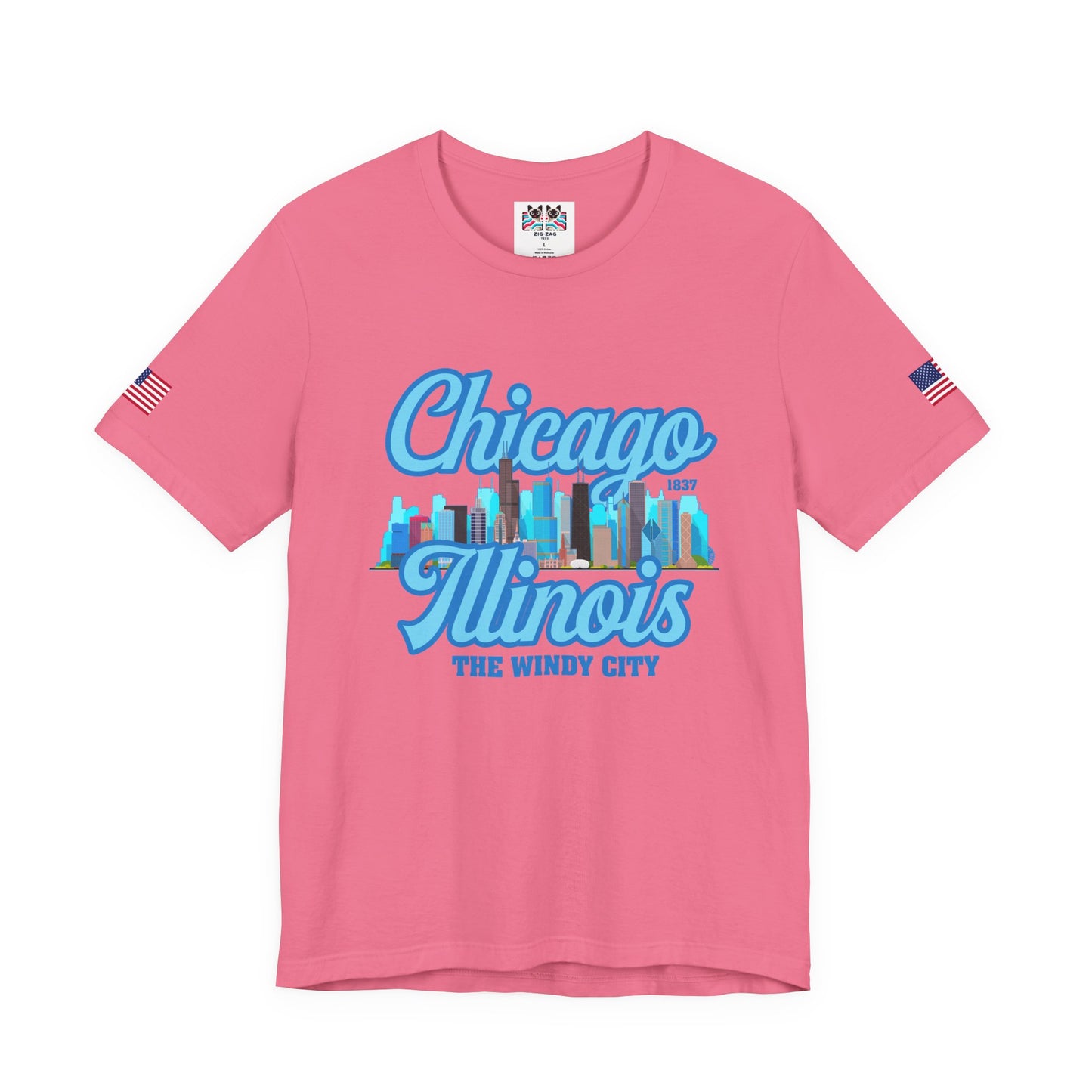 Chicago Illinois Windy City T-Shirt - 1837 Blue Colorful Skyline Navy Design