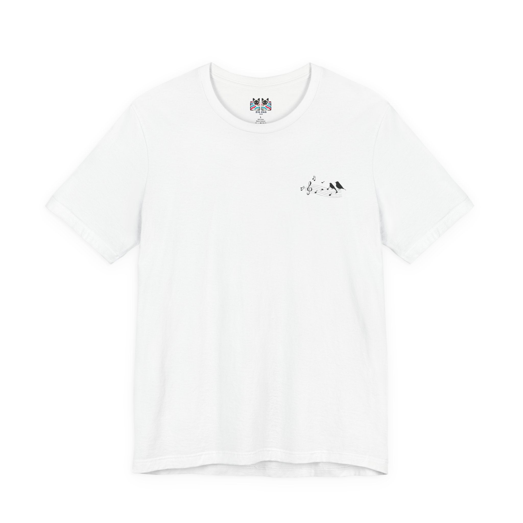Music & Nature Harmony T-Shirt – Grand Piano in Autumn Forest Scene [Black Text]
