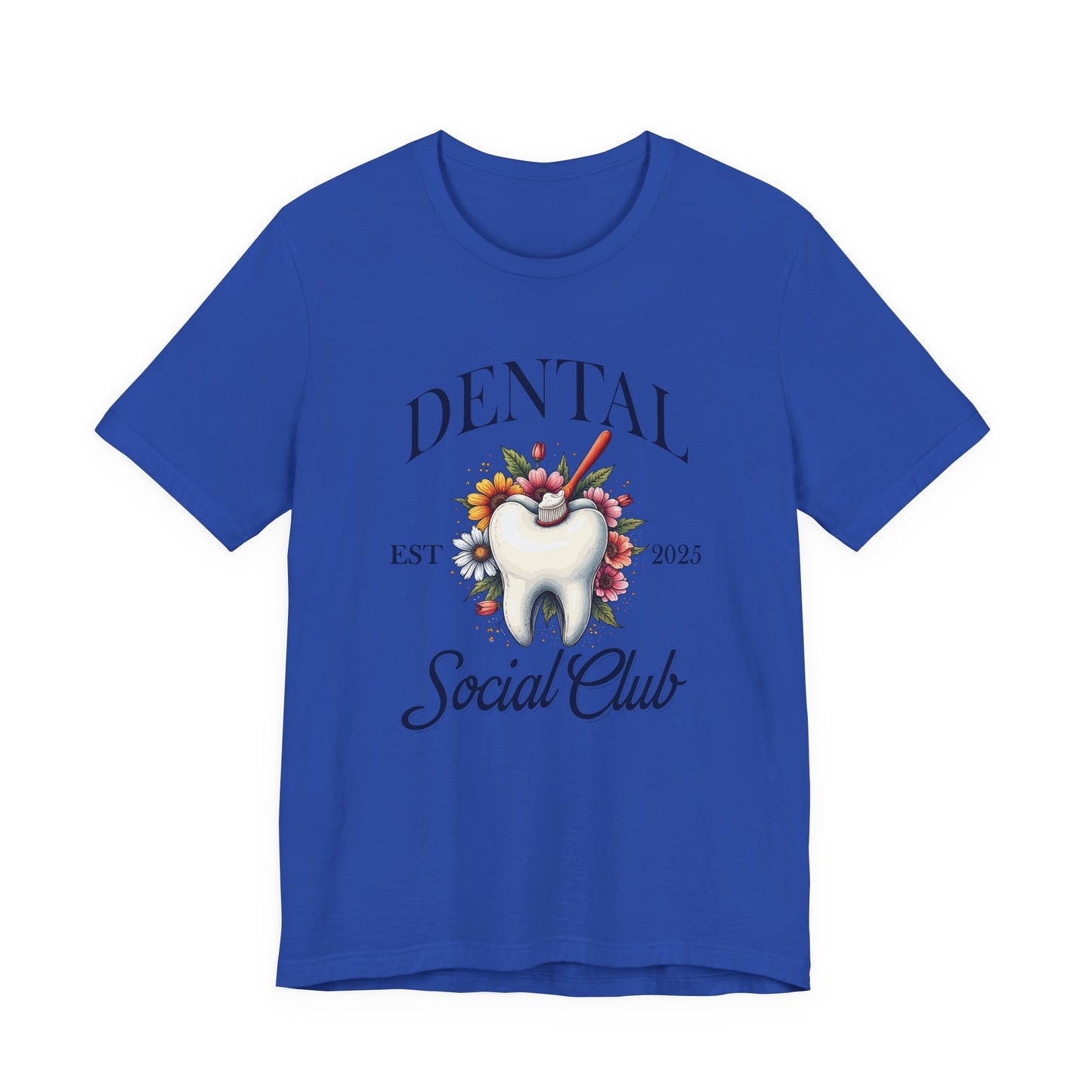 Dental Social Club T Shirt Large Tooth with Brush Paste Flowers Est 2025