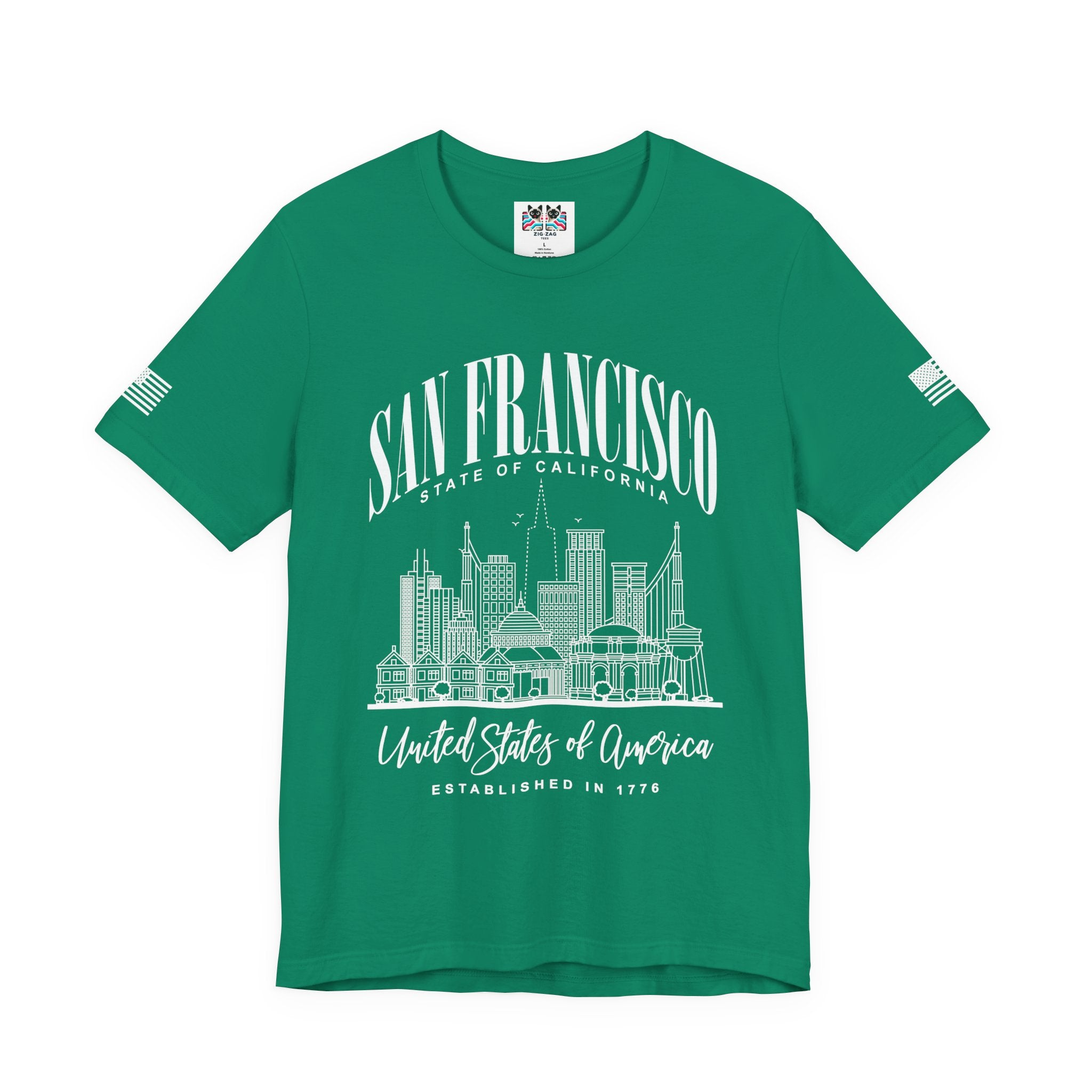 San Francisco State of California T-Shirt – Detailed Skyline Outline Established 1776 United States of America Tee